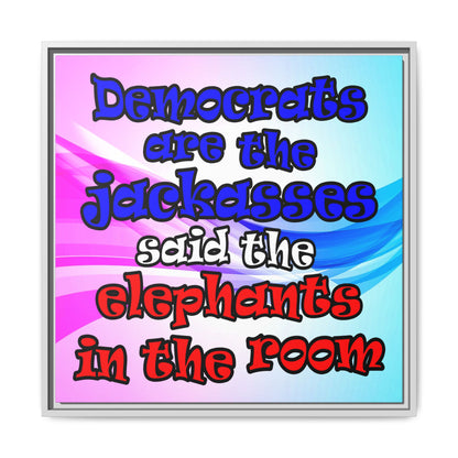 donkeys and elephants - framed canvas art (light blue-pink wave)