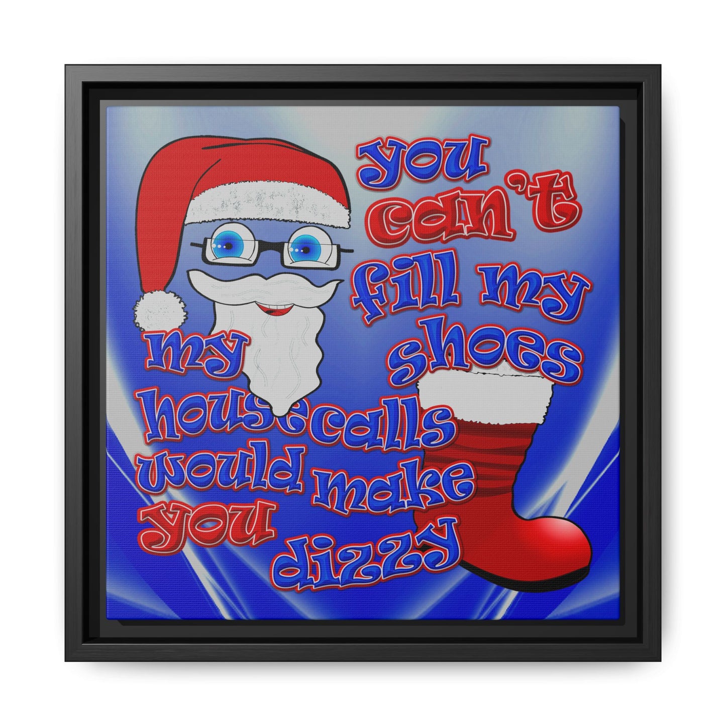 santa's shoes - framed canvas art (blue-white wave)