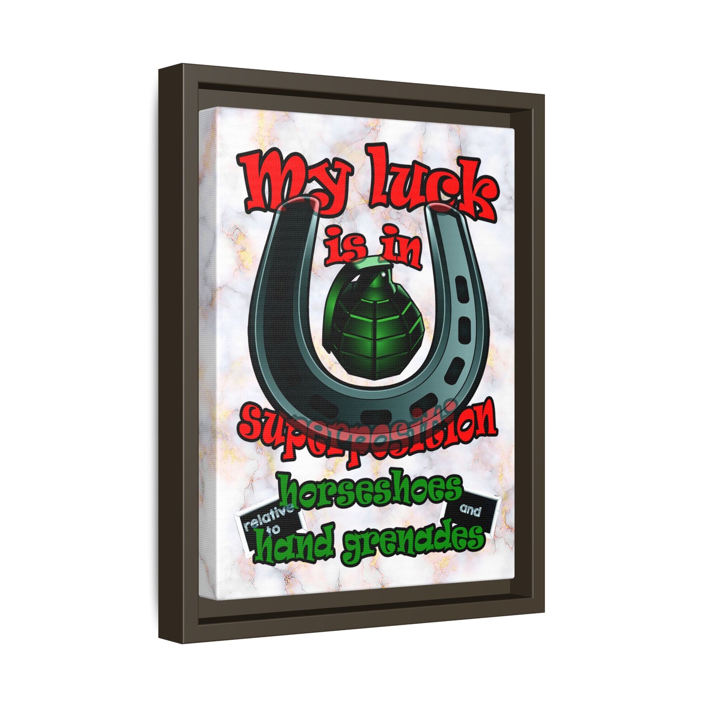 my luck - framed canvas art (white marble)