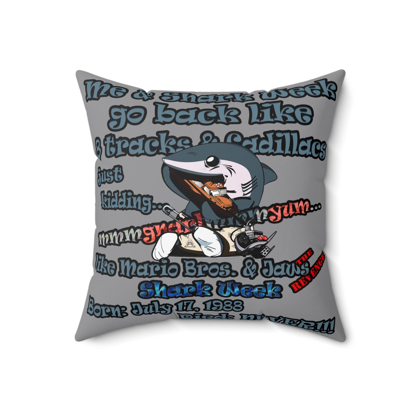 shark week - Spun Polyester Square Pillow - (grey)
