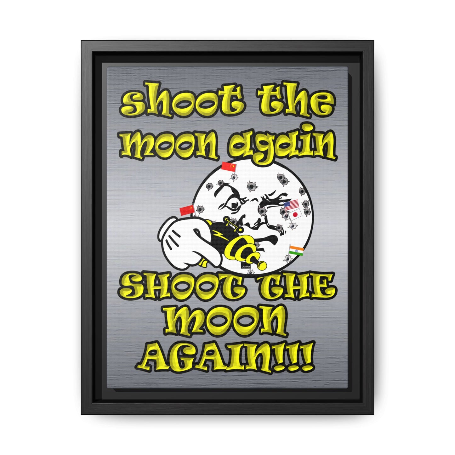 shoot the moon again - framed canvas art (brushed nickel)