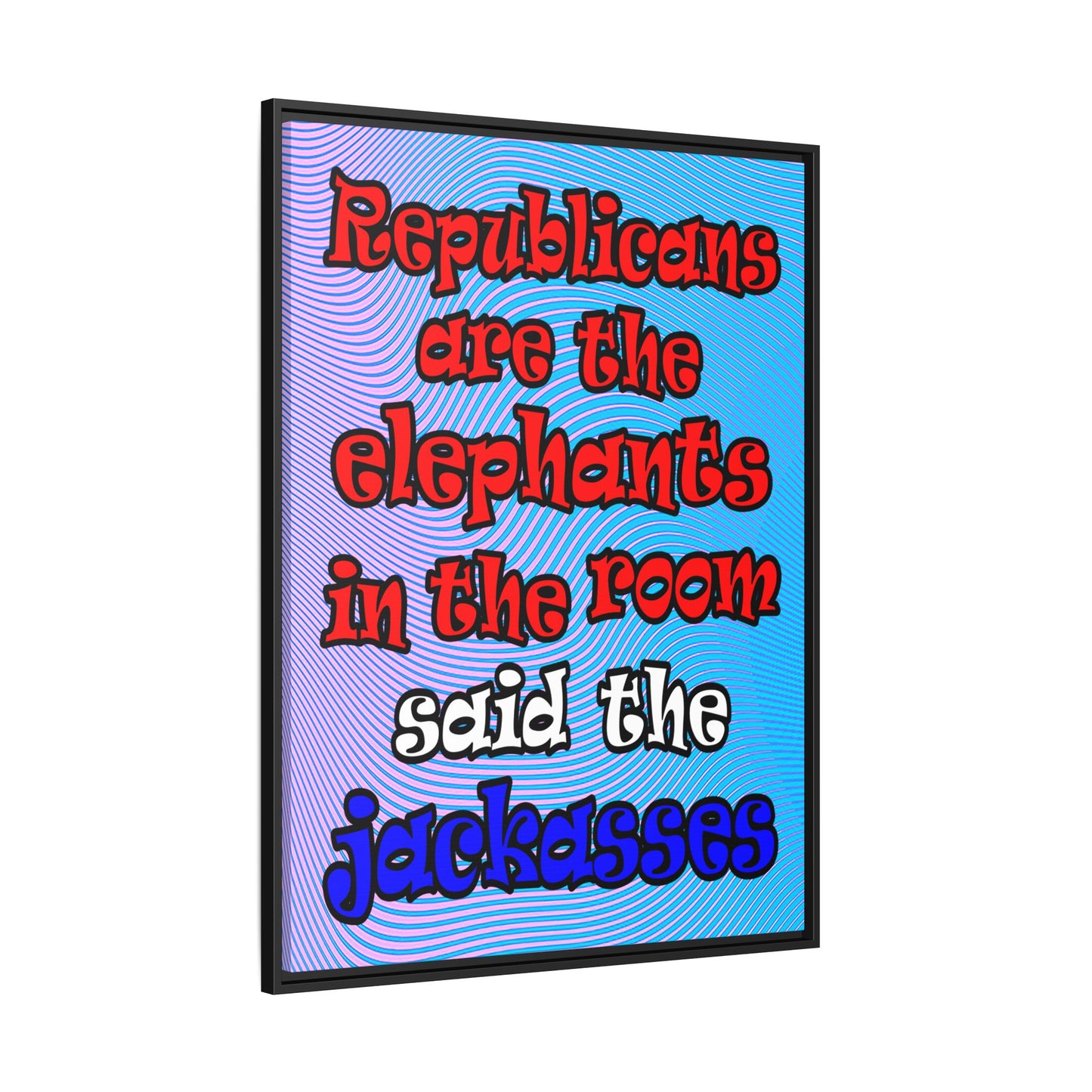donkeys and elephants - framed canvas art (light blue-purple wave)