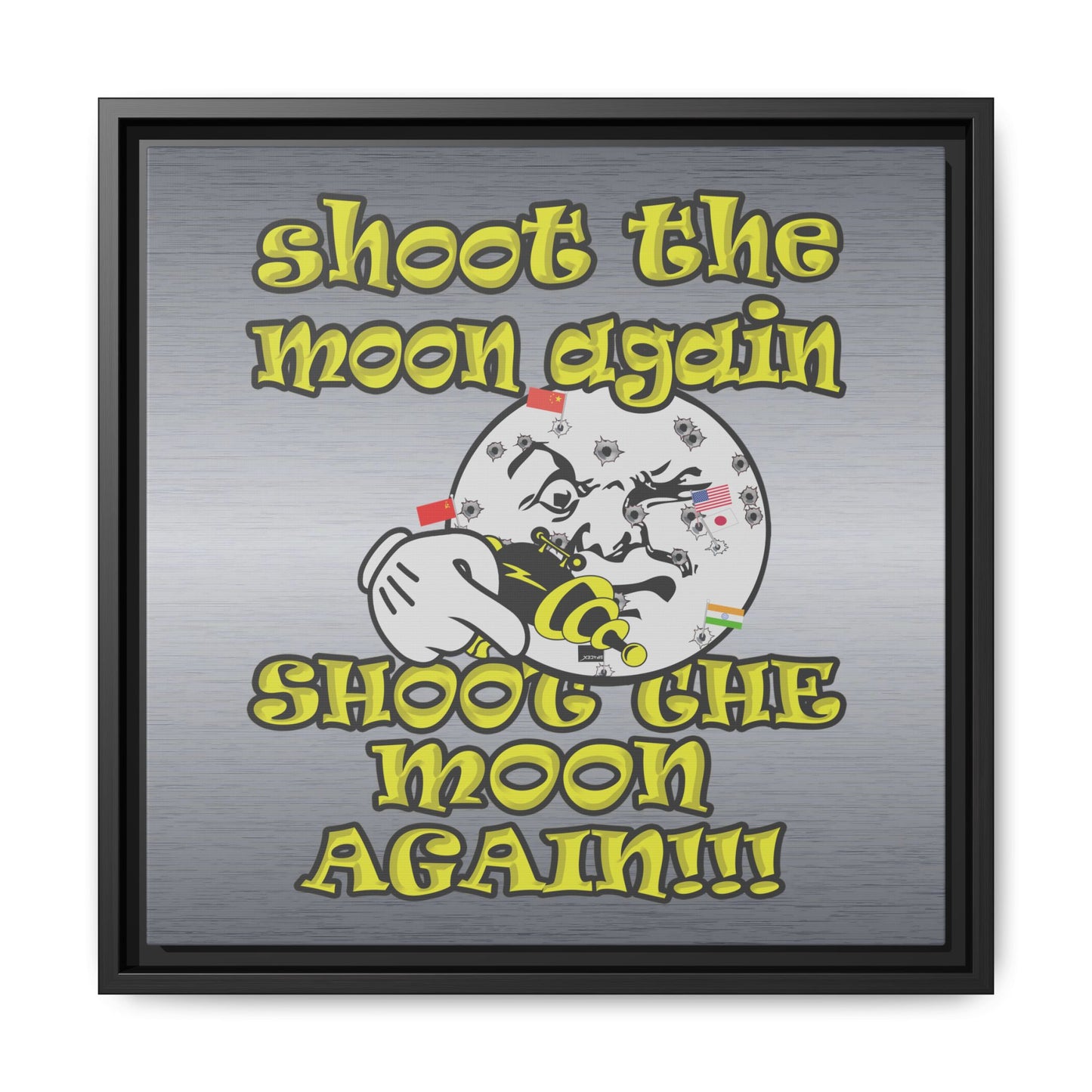 shoot the moon again - framed canvas art (brushed nickel)