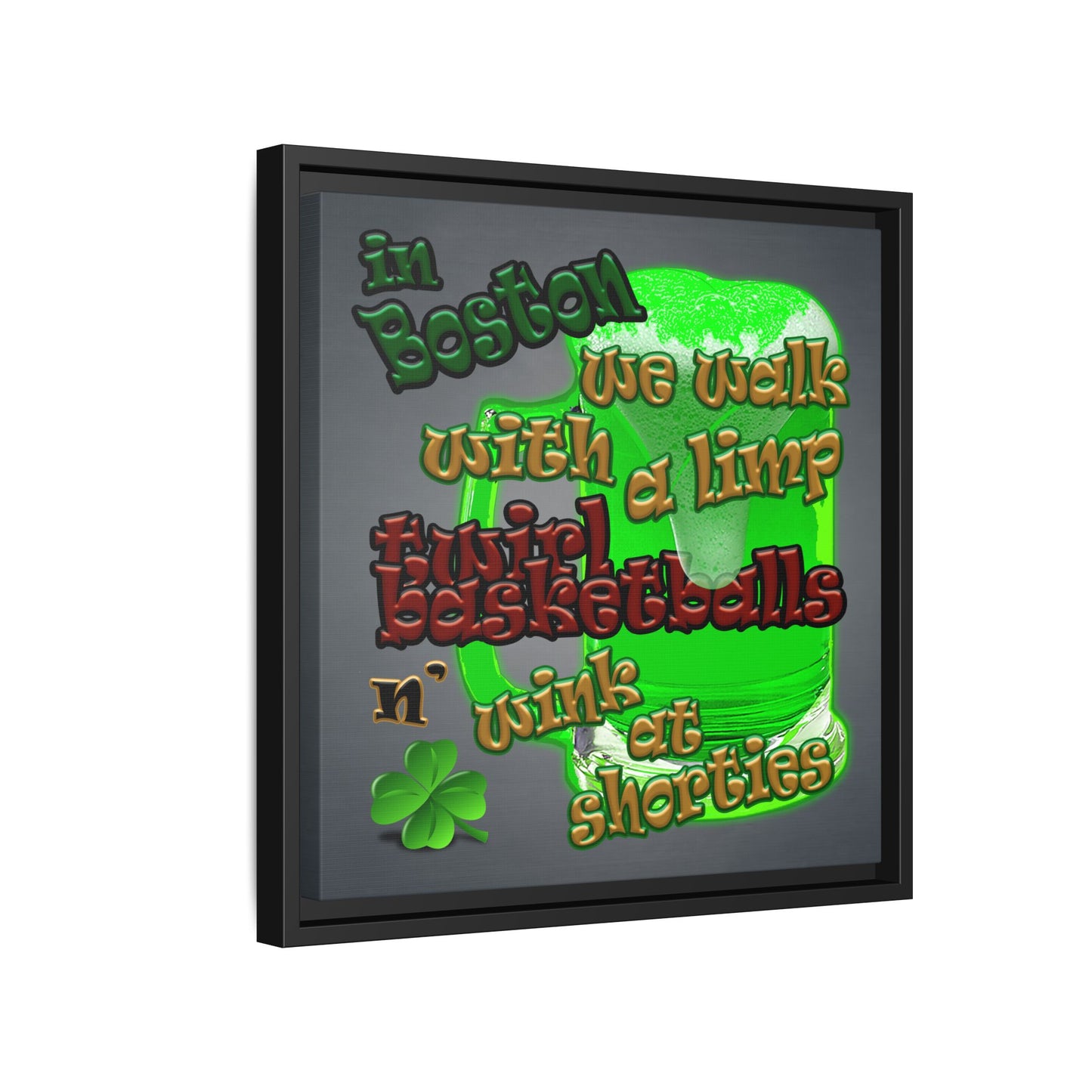 celtics logo - framed canvas art (grey-light grey)