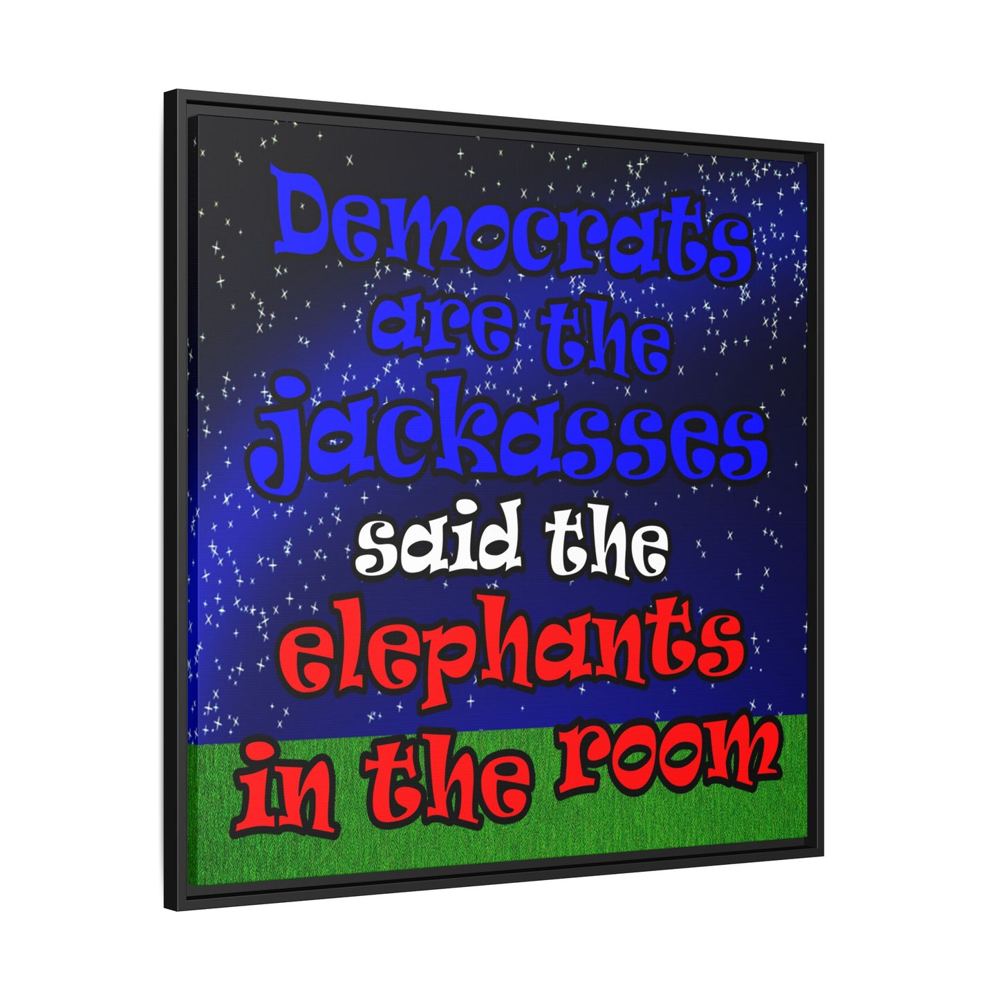 donkeys and elephants - framed canvas art ('snoops' background)