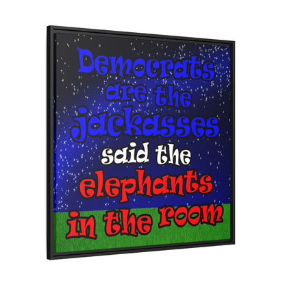 donkeys and elephants - framed canvas art ('snoops' background)
