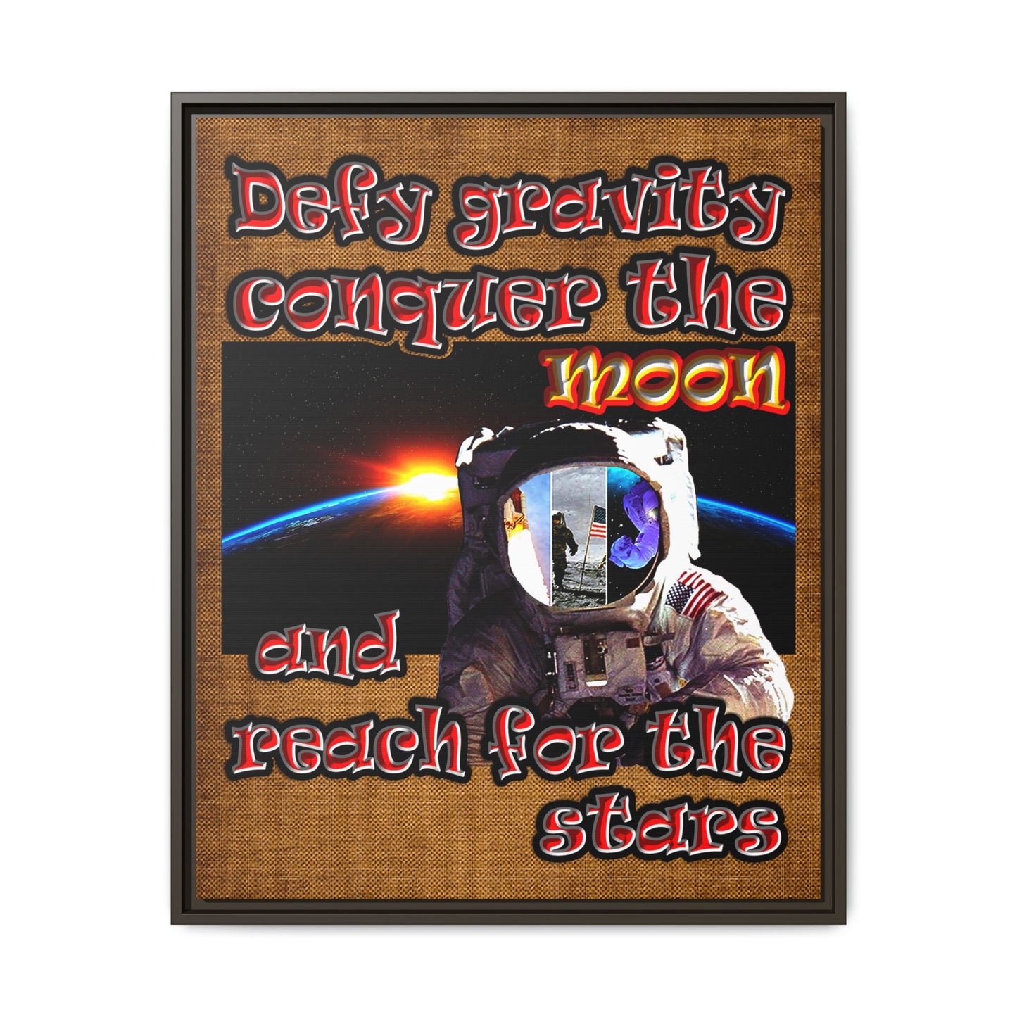 defy conquer reach - framed canvas art (brown papyrus)