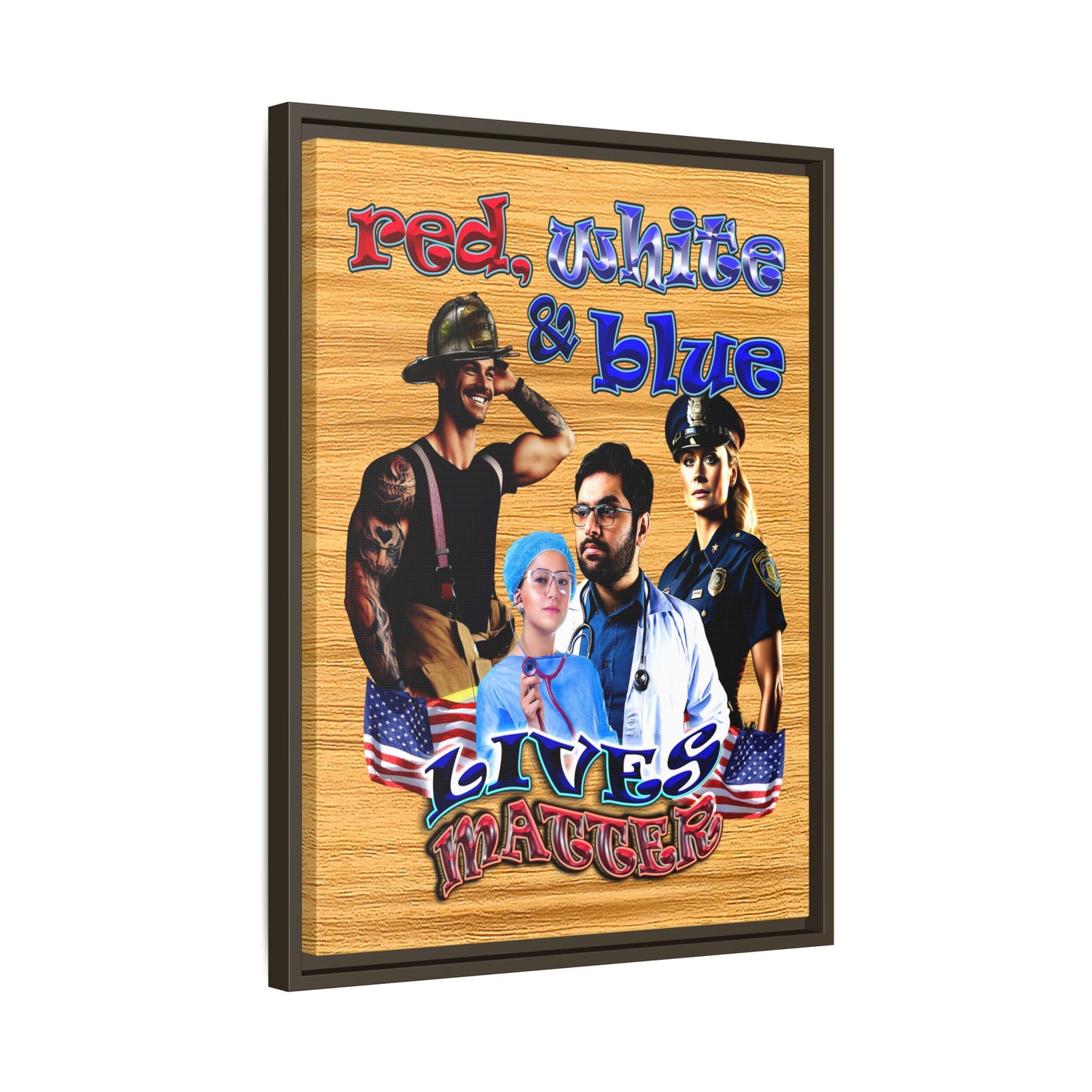 rw&b lives matter - framed canvas art (butterscotch wood finish)