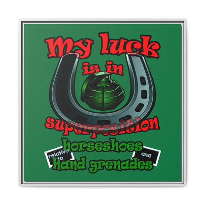 my luck - framed canvas art (dark green)