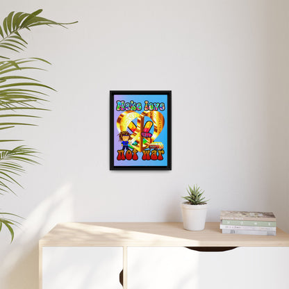love peace - framed canvas art (light blue-purple wave)
