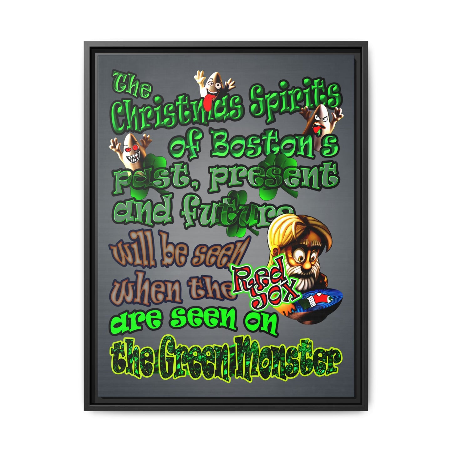 christmas spirits of boston - framed canvas art (grey-light grey)