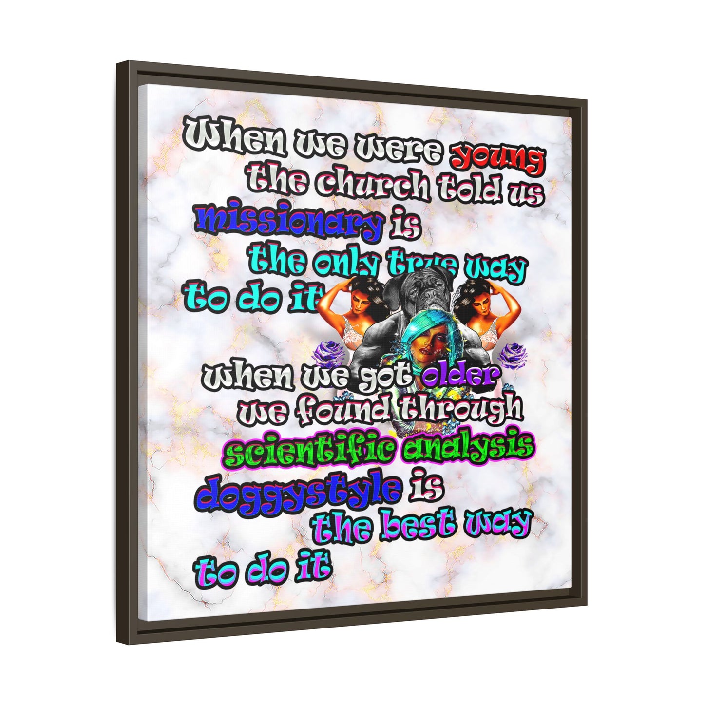 doggystyle - framed canvas art (white marble)