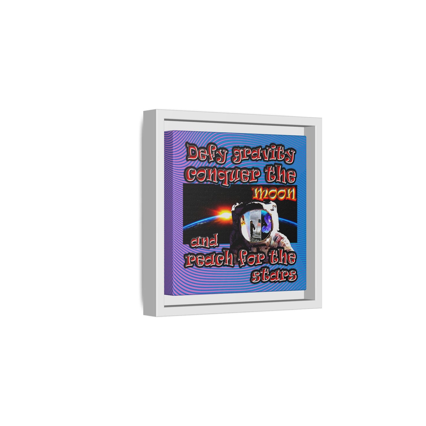 defy conquer reach - framed canvas art (light blue-purple wave)
