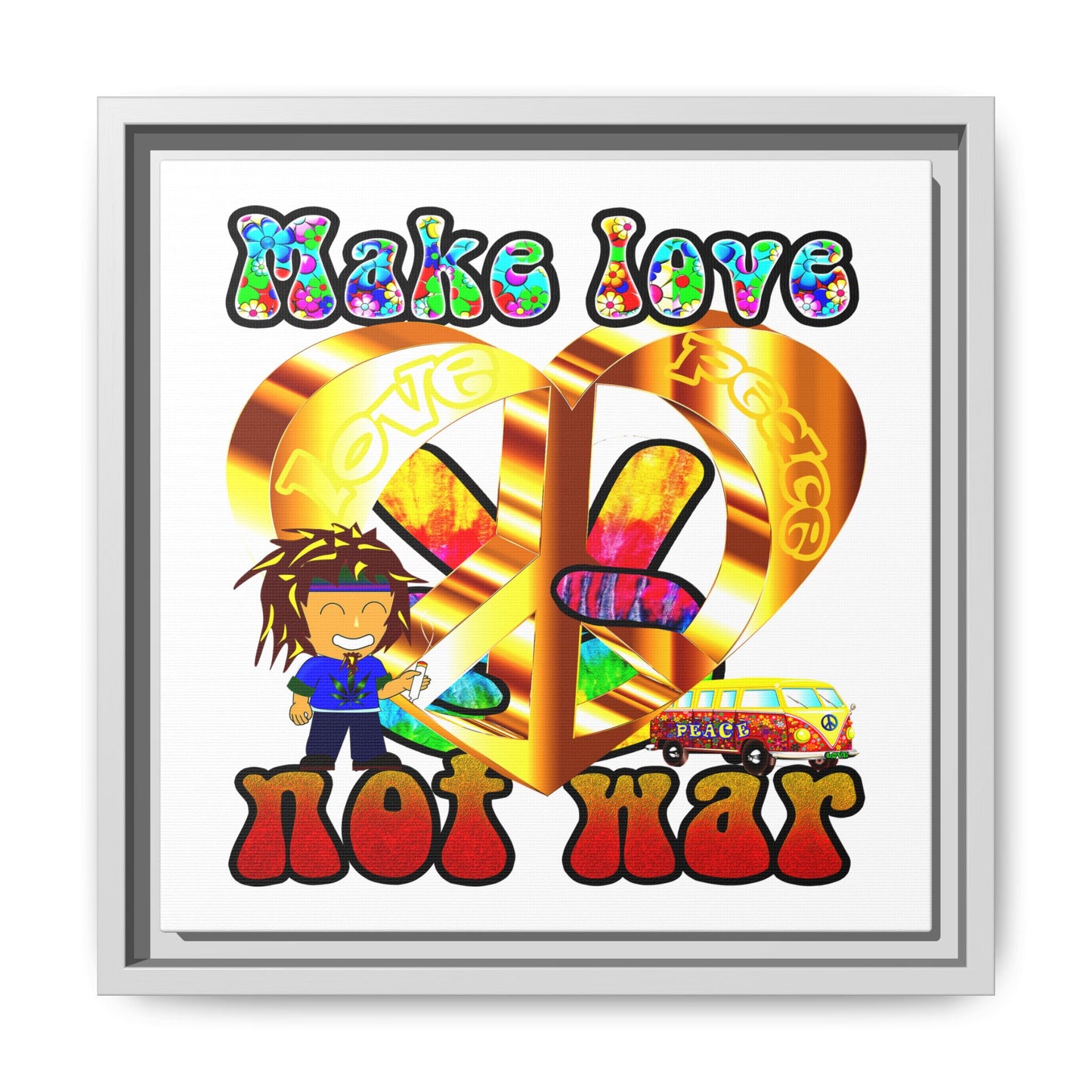 love peace - framed canvas art (white)