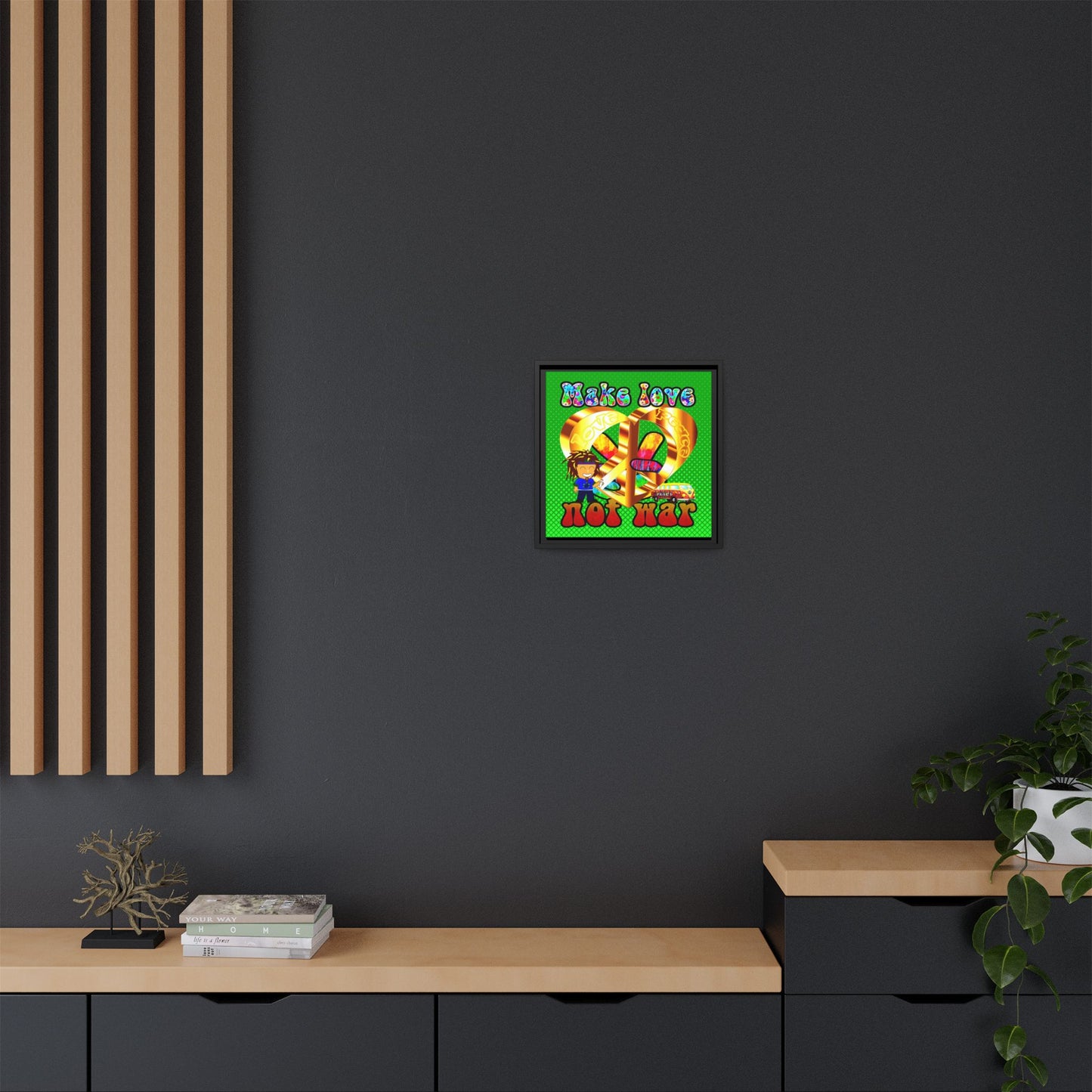 love peace - framed canvas art (logo green)