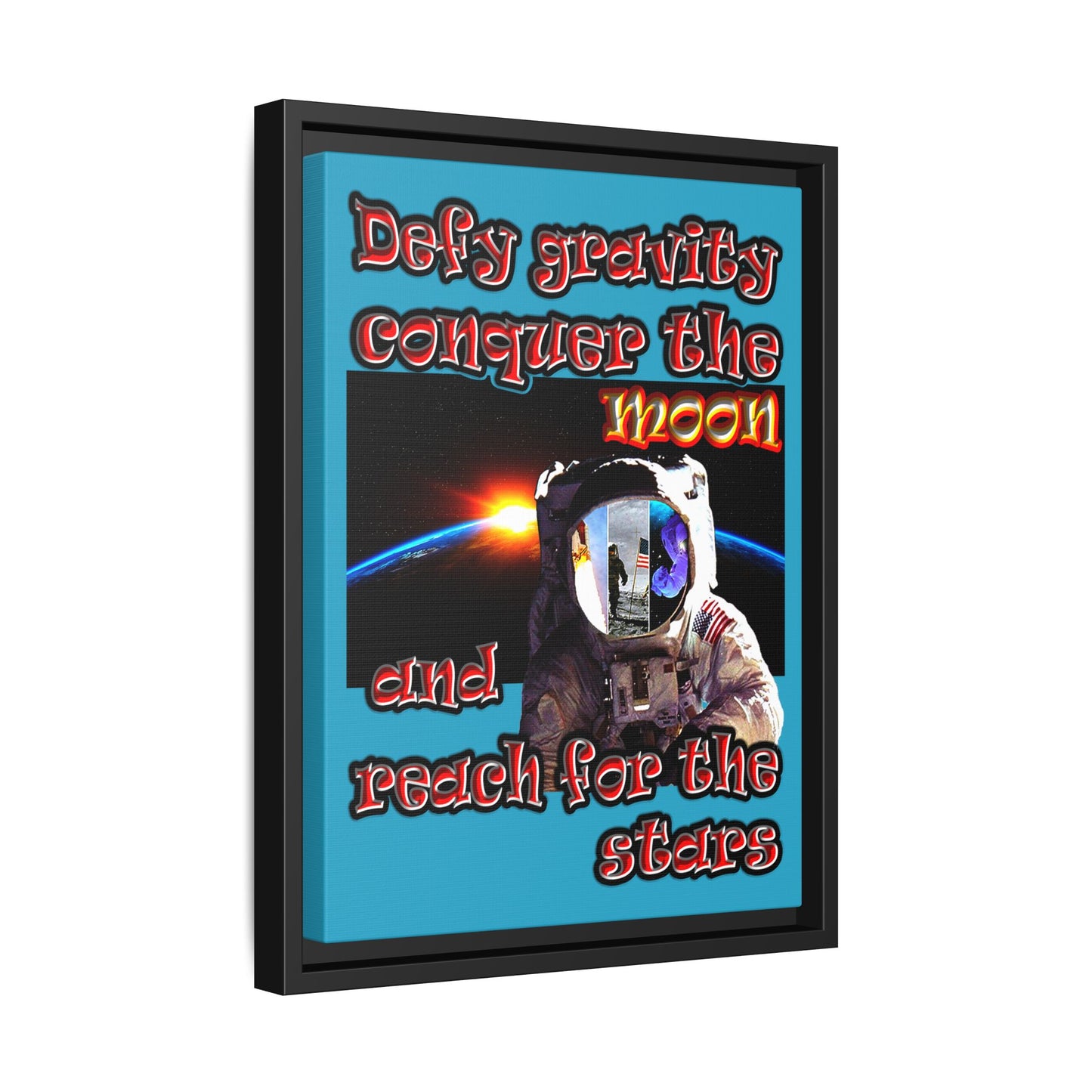 defy conquer reach - framed canvas art (turquoise)
