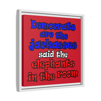 donkeys and elephants - framed canvas art (dark red)