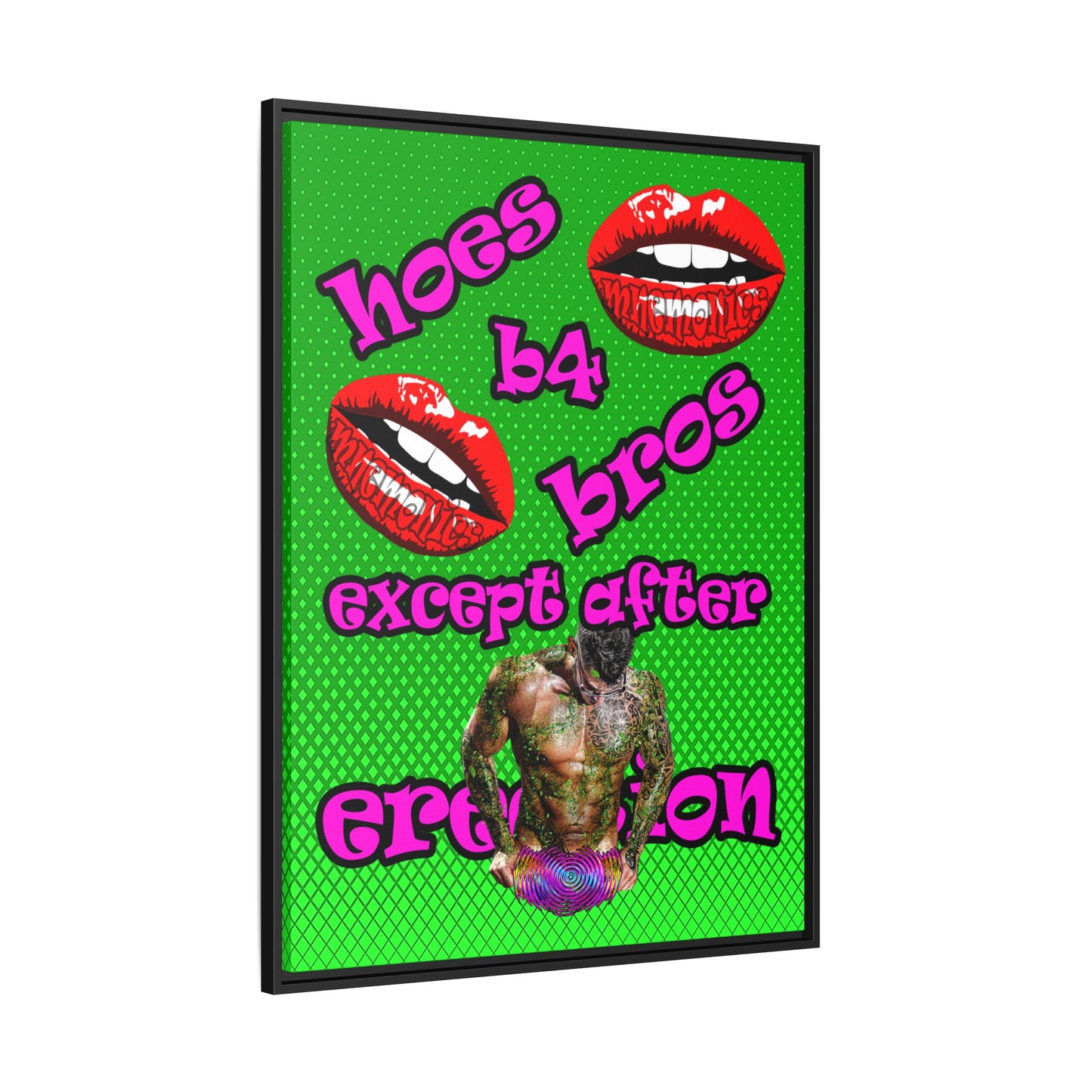 hoes b4 bros - framed canvas art (logo green)