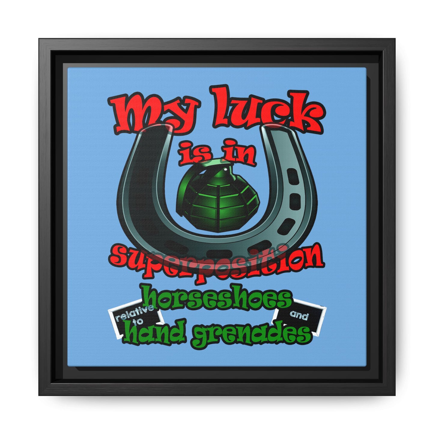 my luck - framed canvas art (light blue)