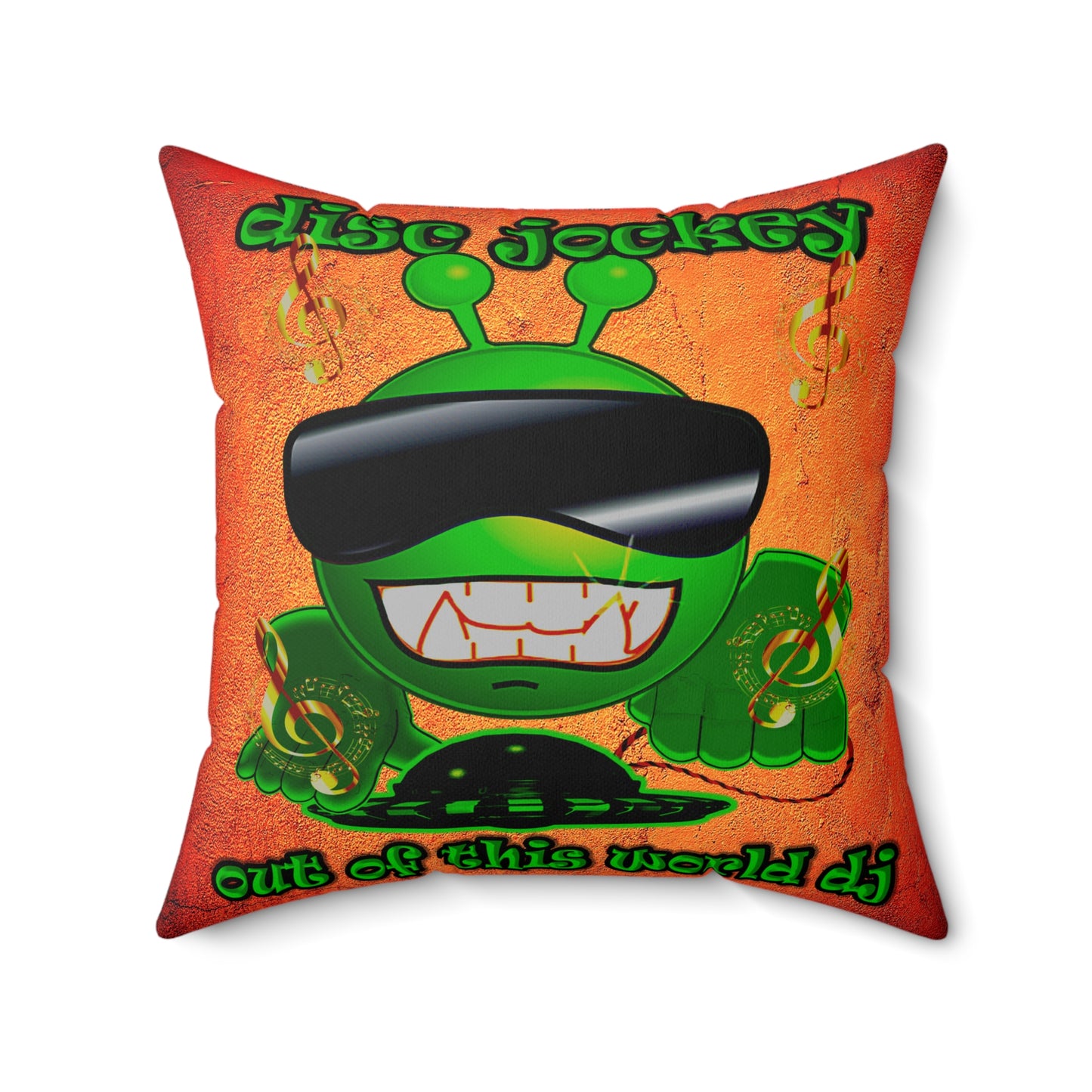 disc jockey - Spun Polyester Square Pillow - (burnt orange)