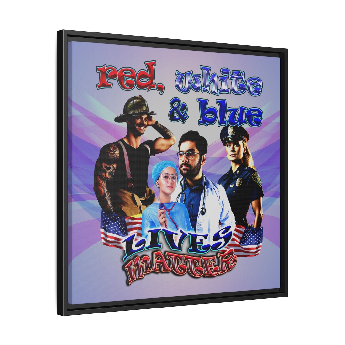 rw&b lives matter - framed canvas art (light blue-pink wave)