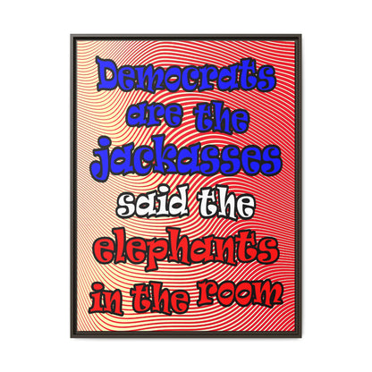 donkeys and elephants - framed canvas art (yellow-orange wave)
