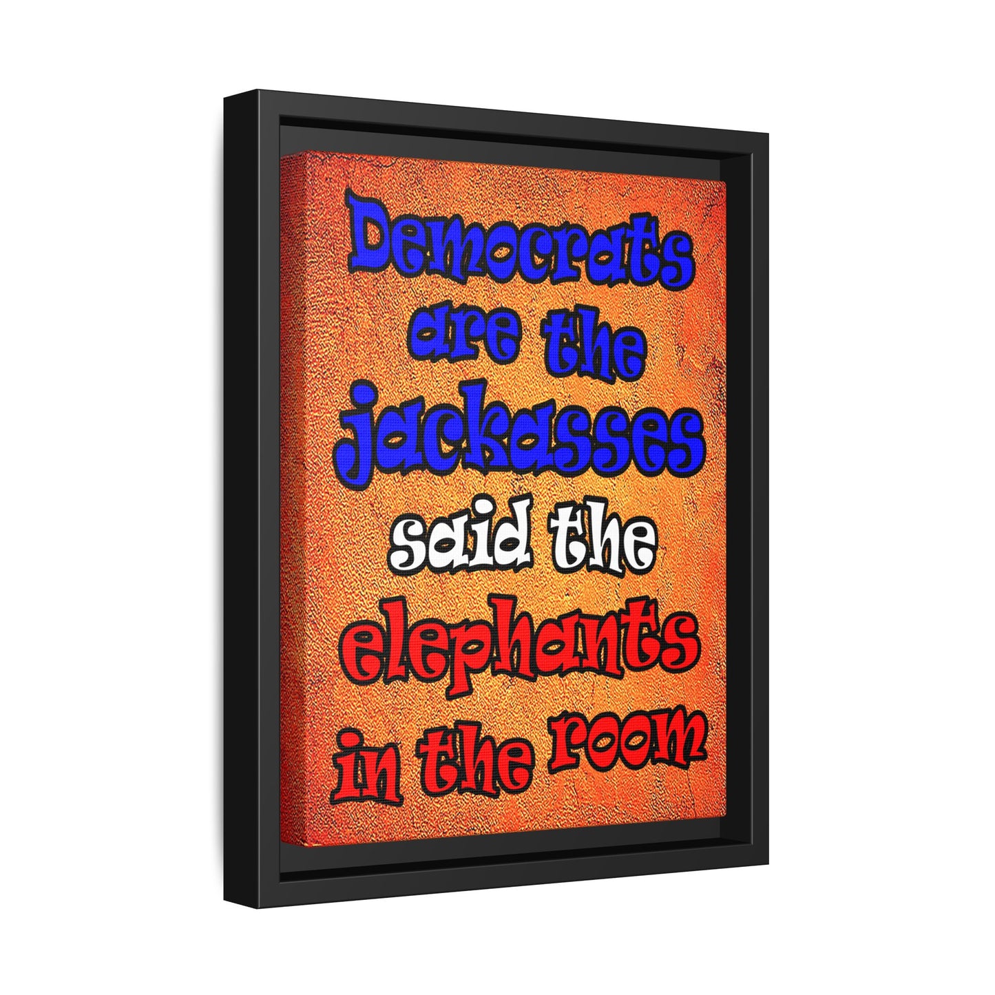 donkeys and elephants - framed canvas art (burnt orange)