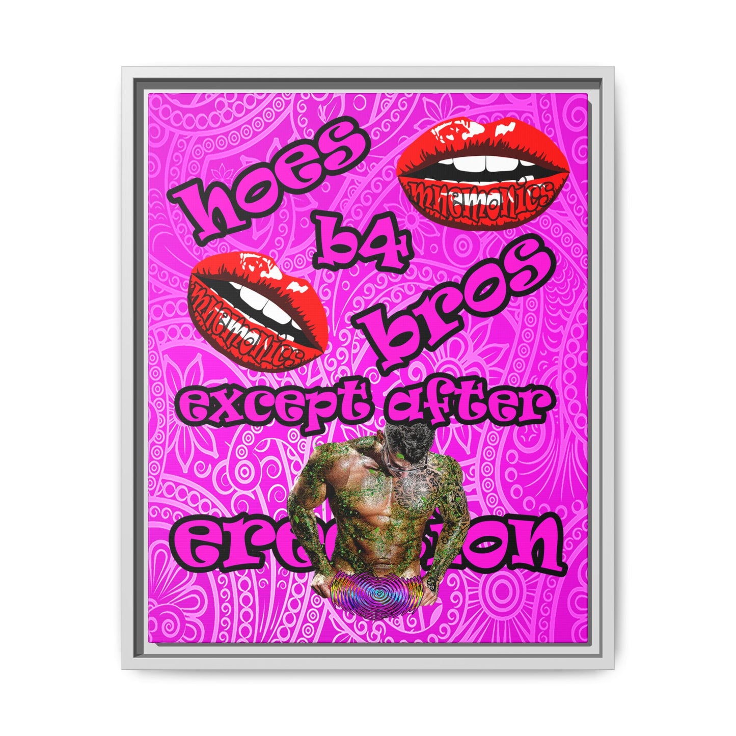 hoes b4 bros - framed canvas art (pink swirl)
