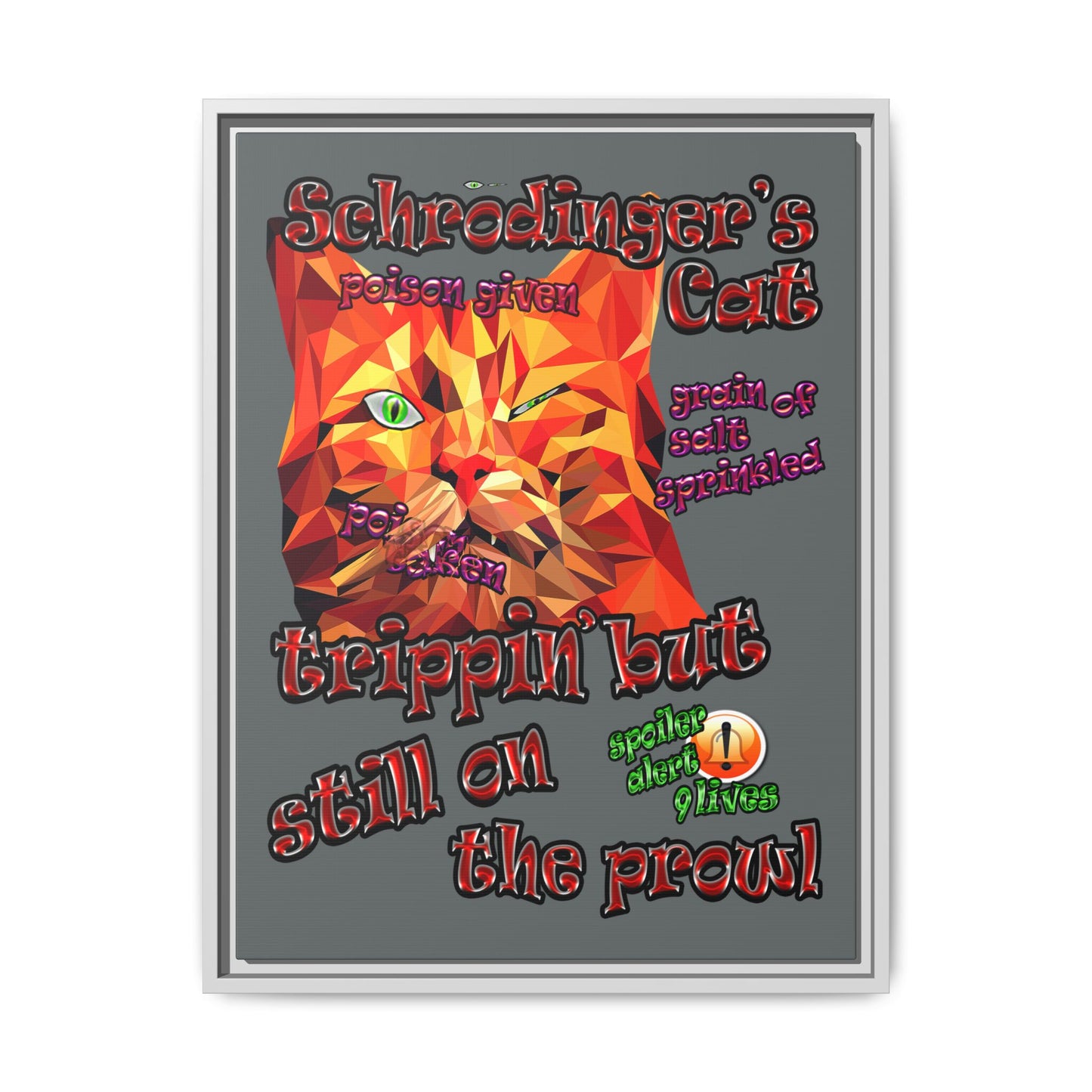 schrodinger's cat - framed canvas art (dark grey)