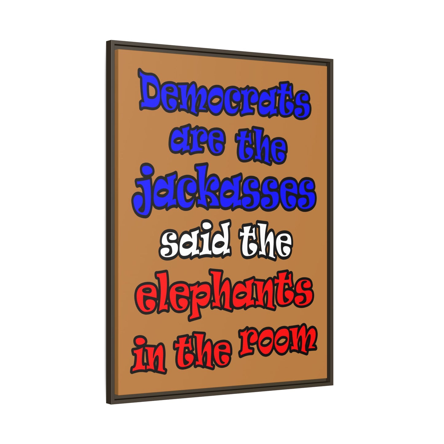donkeys and elephants - framed canvas art (light brown)