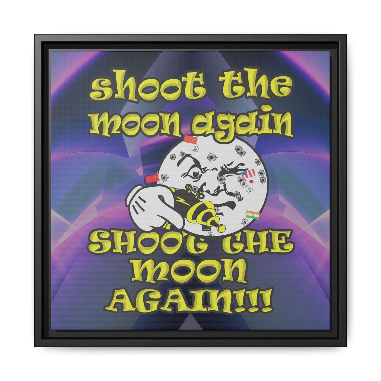 shoot the moon again - framed canvas art (grey-pink wave)