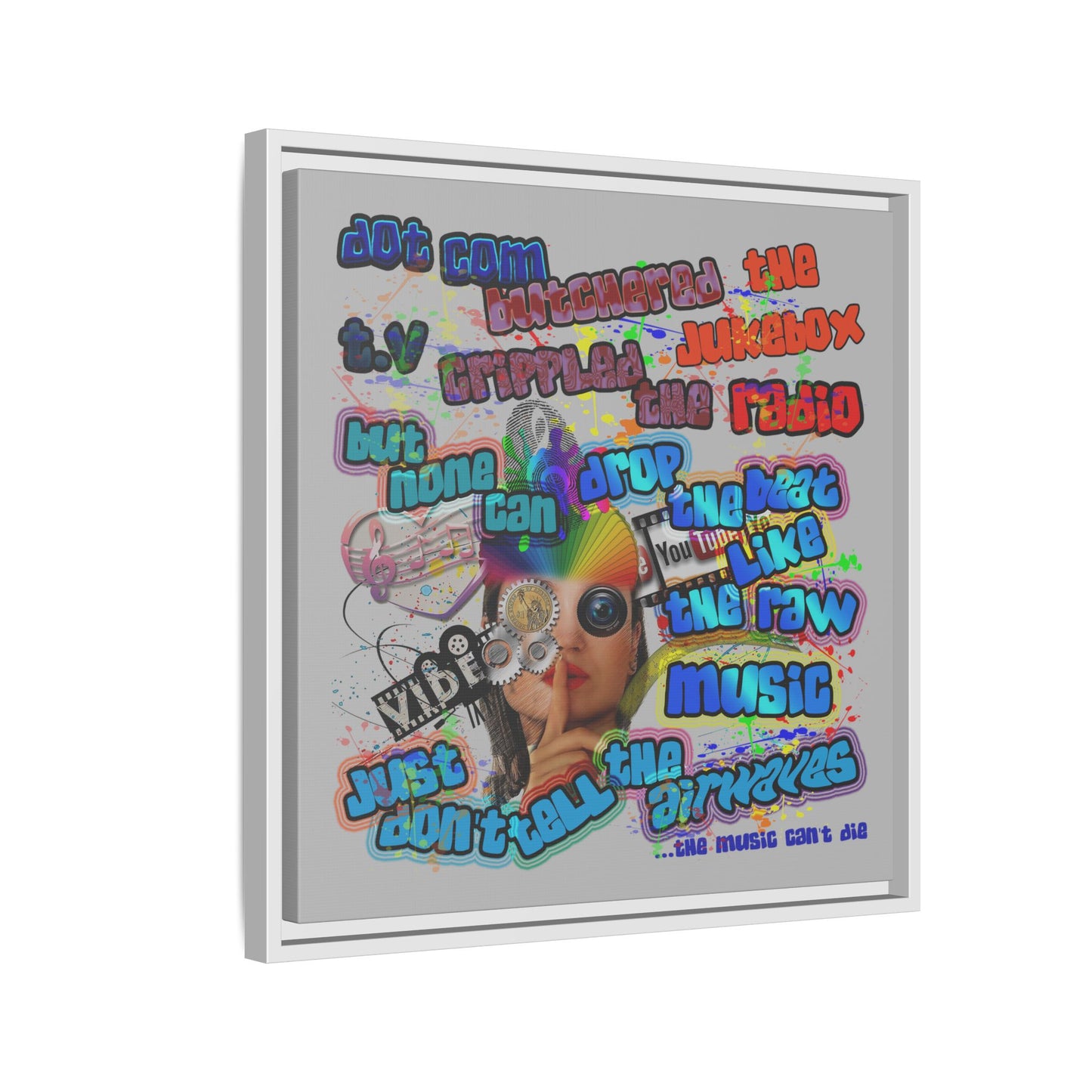 drop the beat - framed canvas art (light grey)