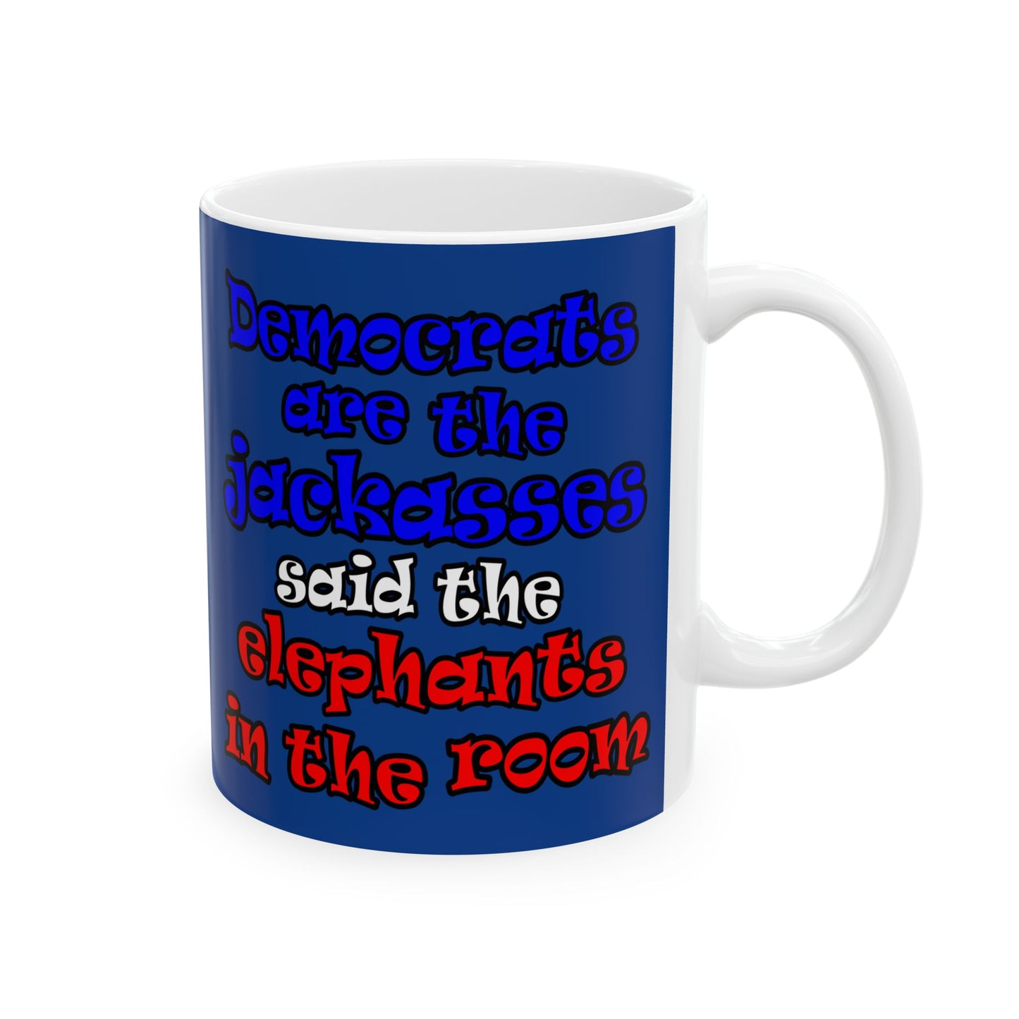 donkeys and elephants - White Mug (dark blue)
