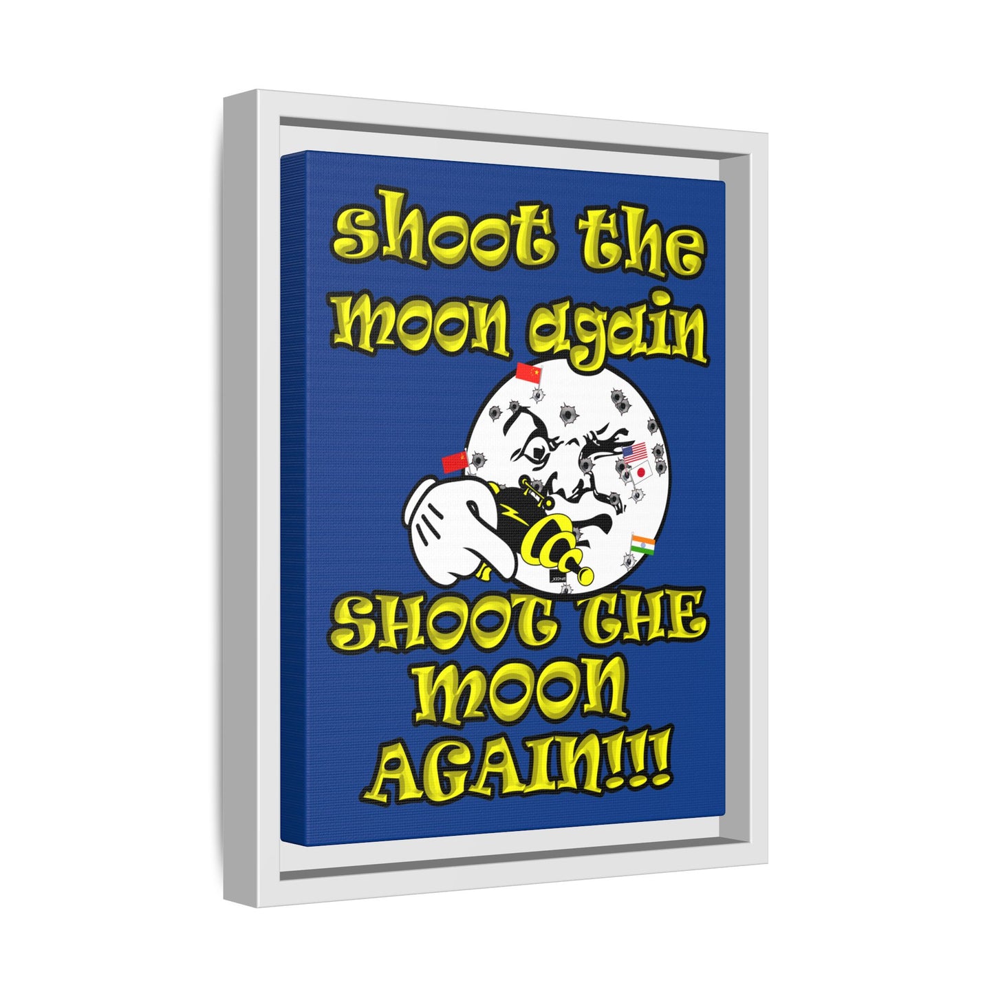 shoot the moon again - framed canvas art (dark blue)