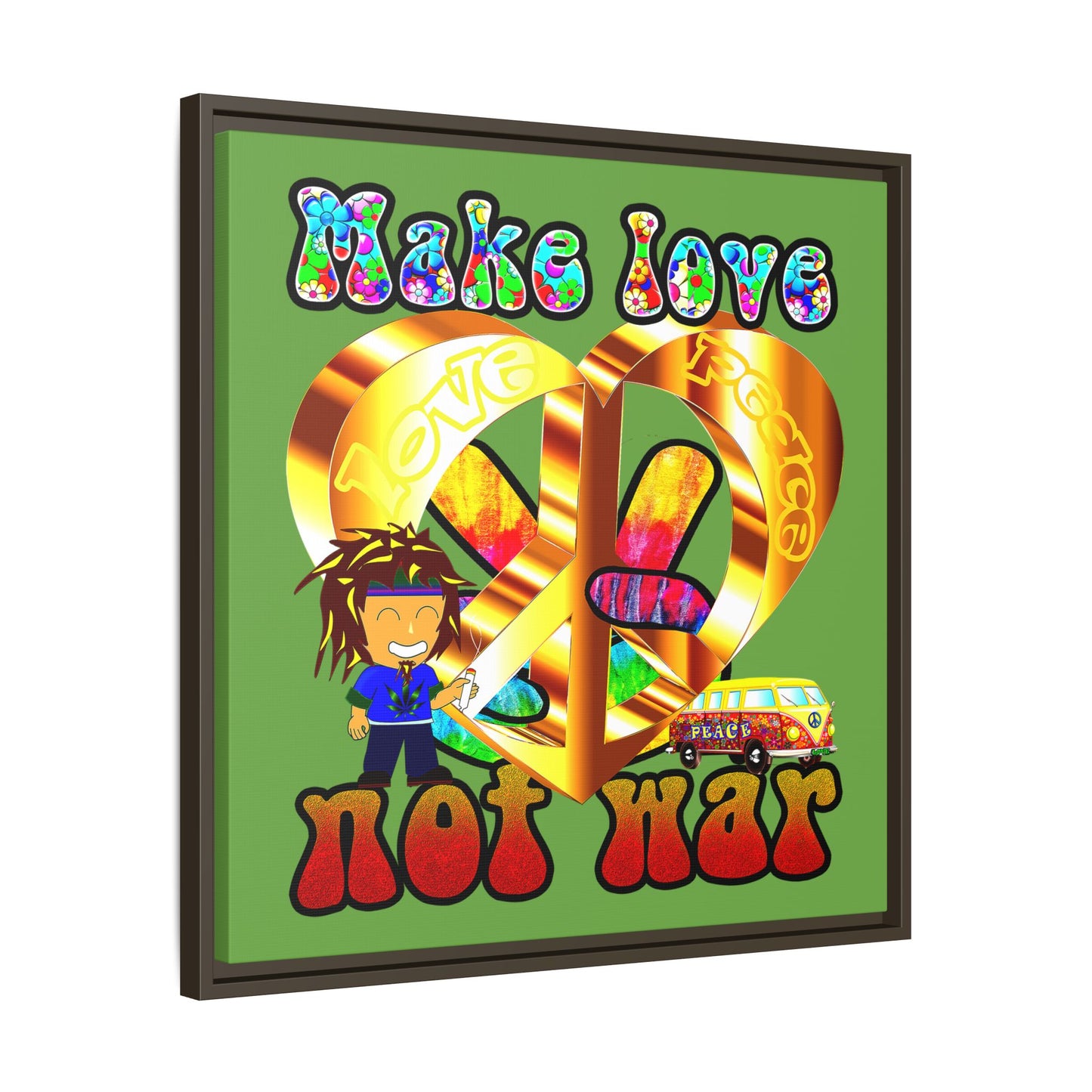 love peace - framed canvas art (green)