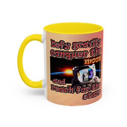 defy conquer reach - Accent Mug (yellow-orange wave)