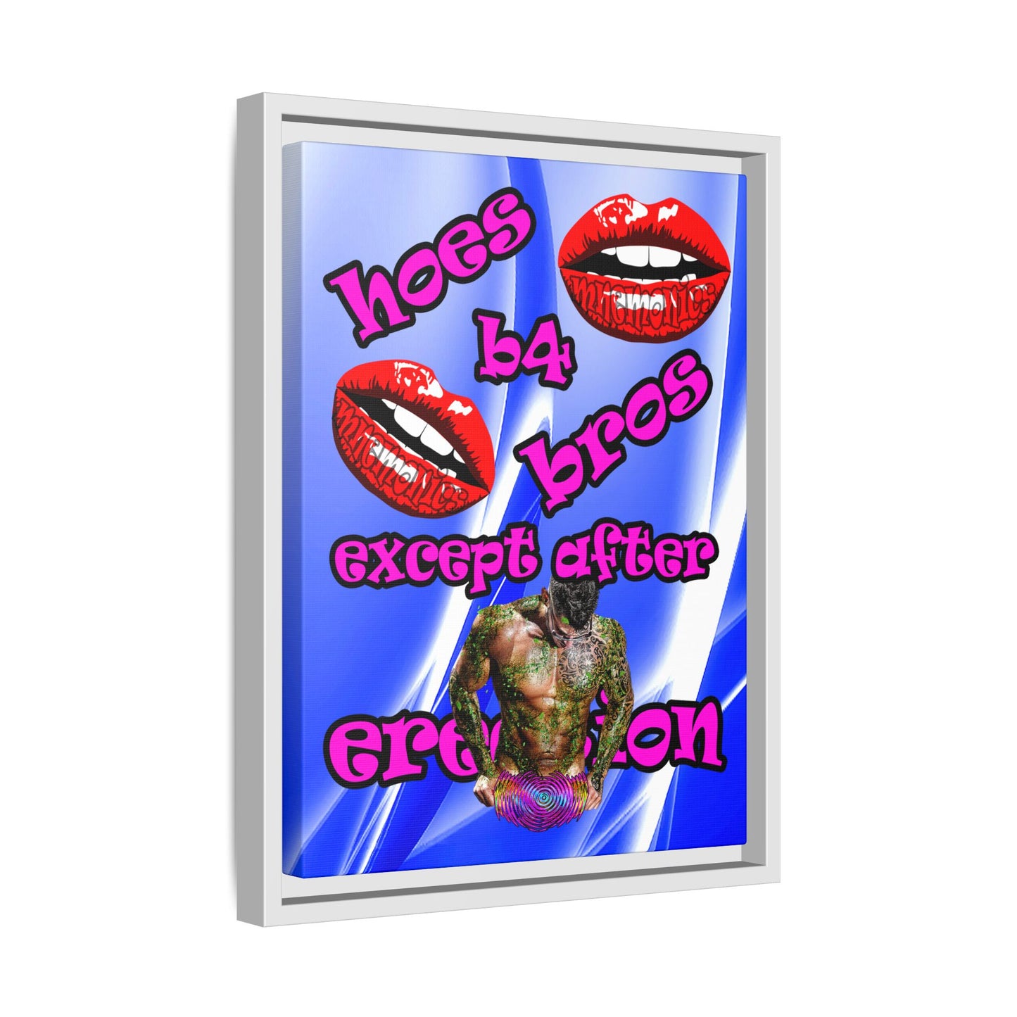 hoes b4 bros - framed canvas art (blue-white wave)