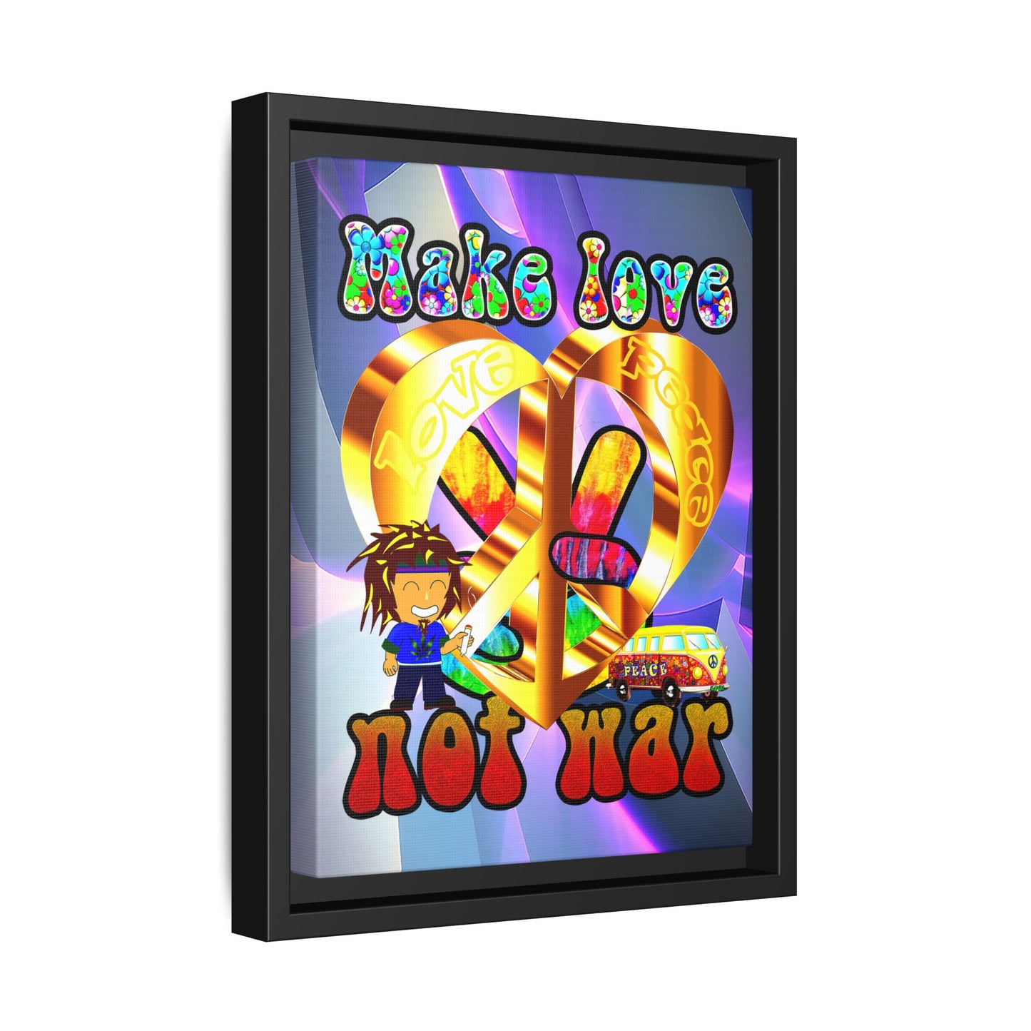 love peace - framed canvas art (grey-pink wave)