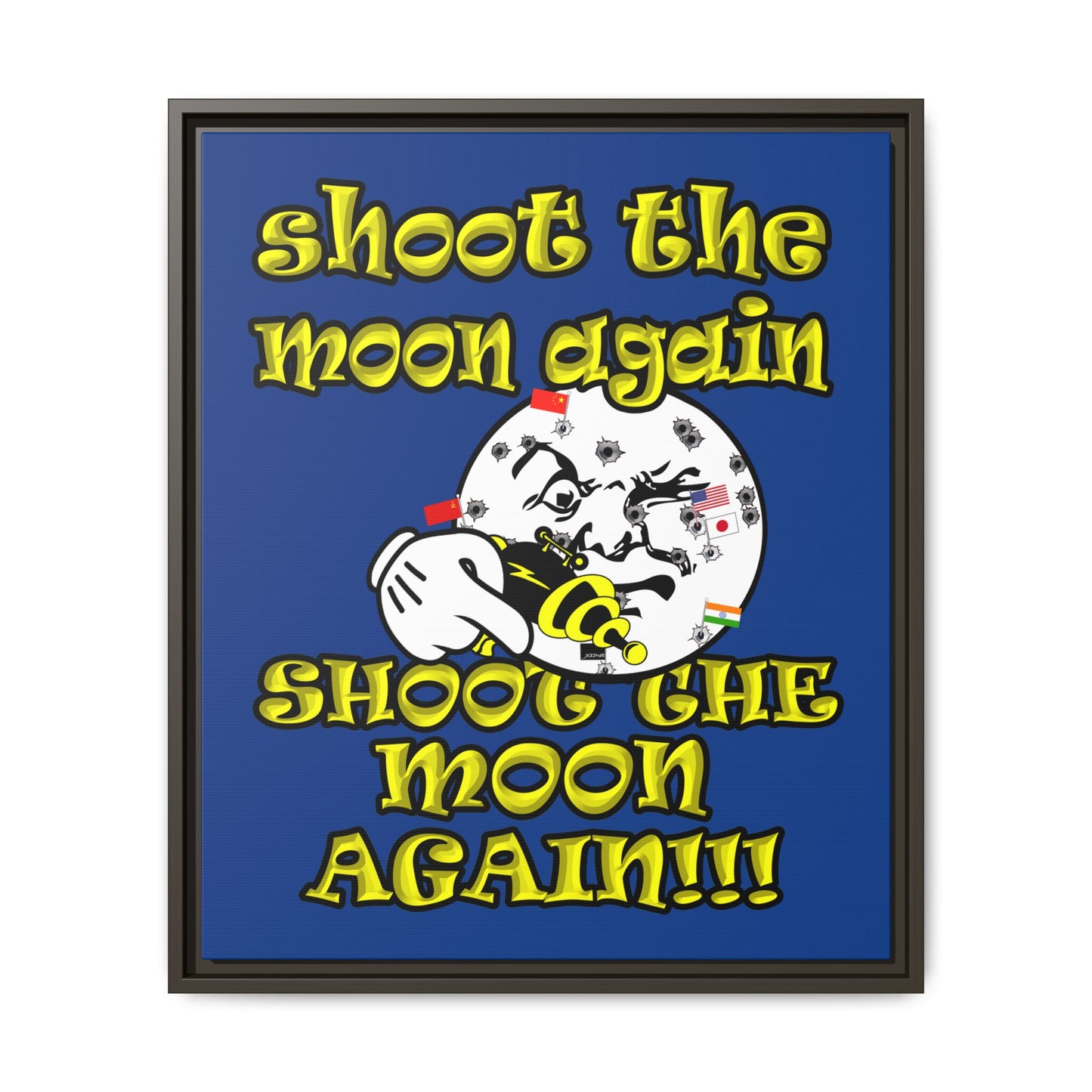 shoot the moon again - framed canvas art (dark blue)