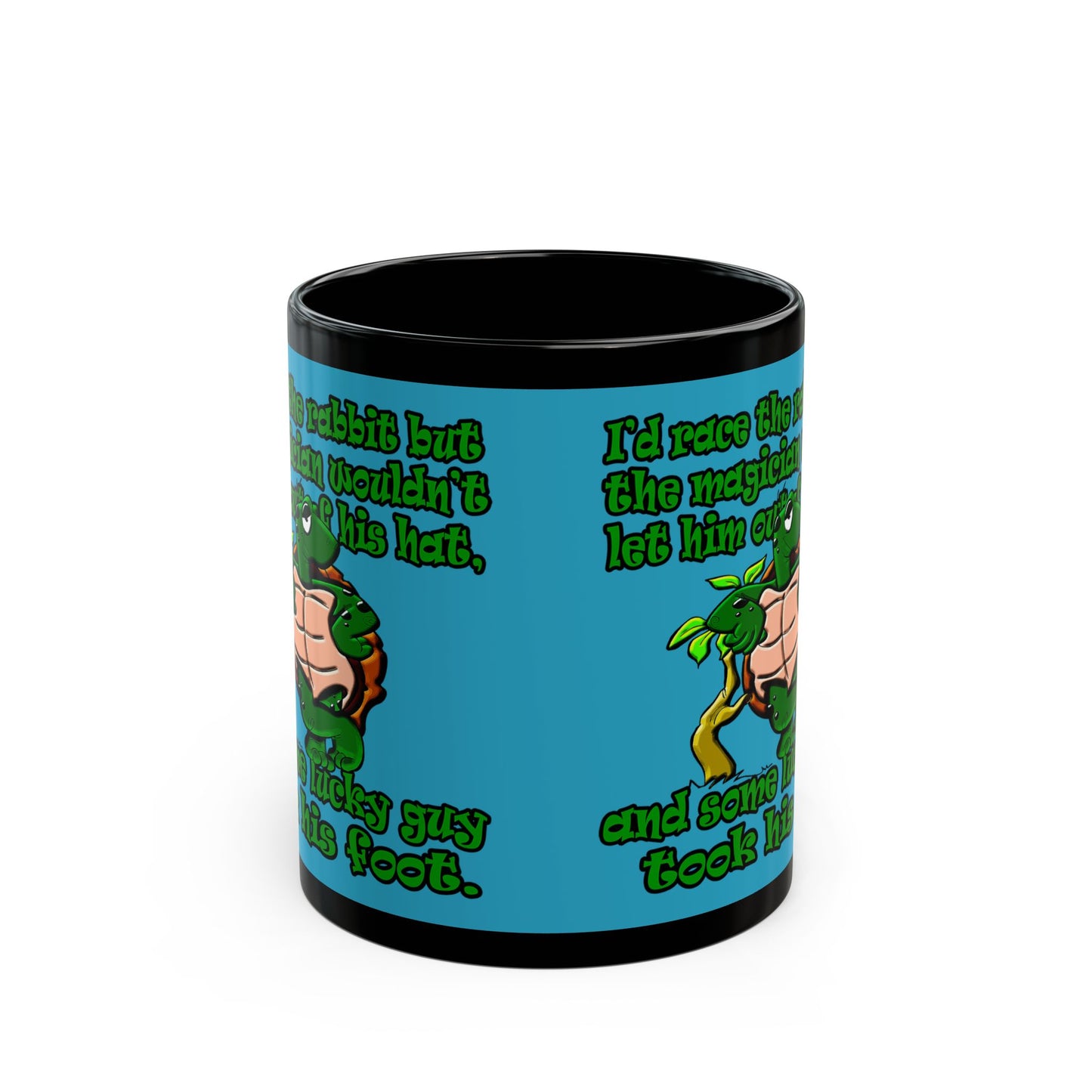 turtle race - Black Mug (turquoise)