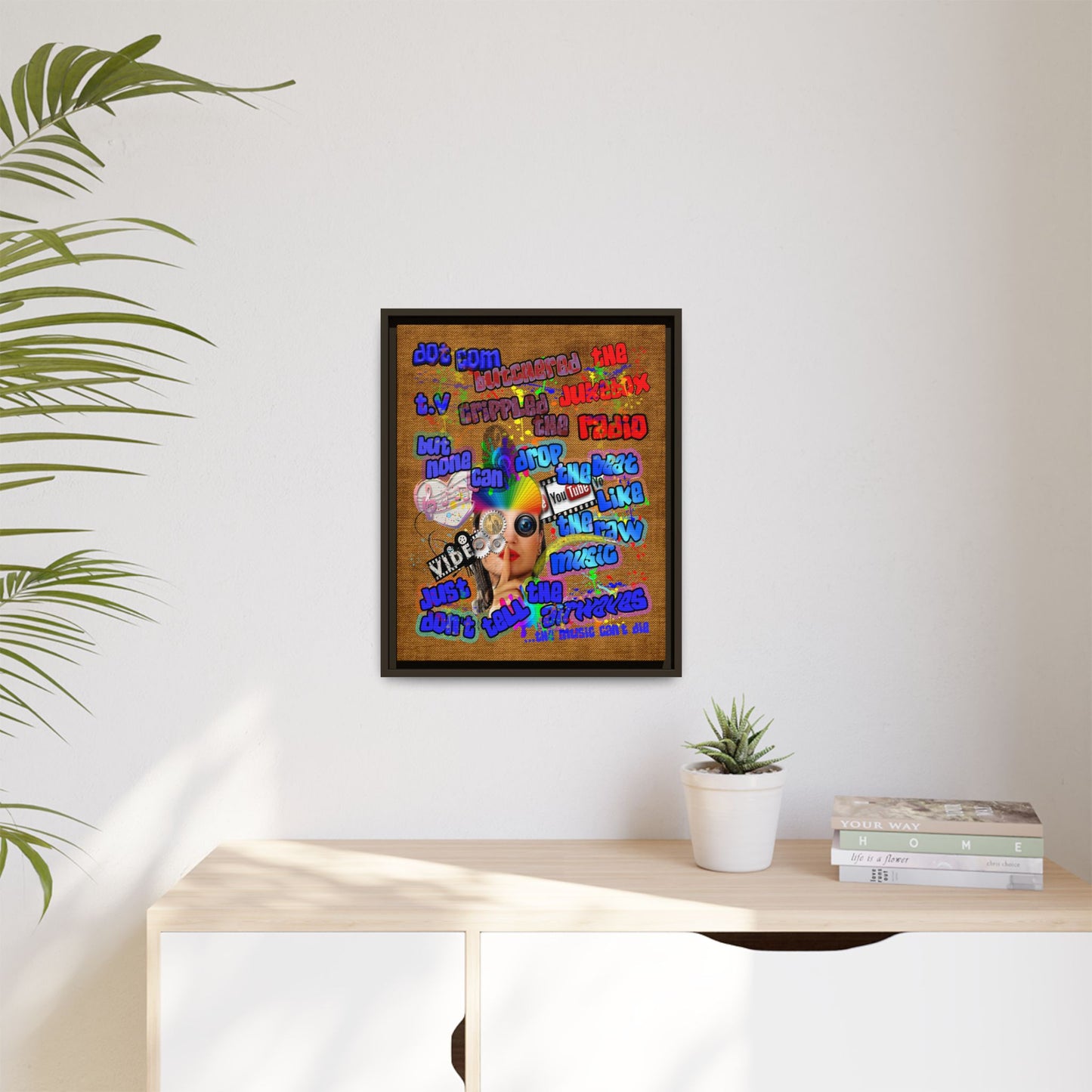 drop the beat - framed canvas art (brown papyrus)