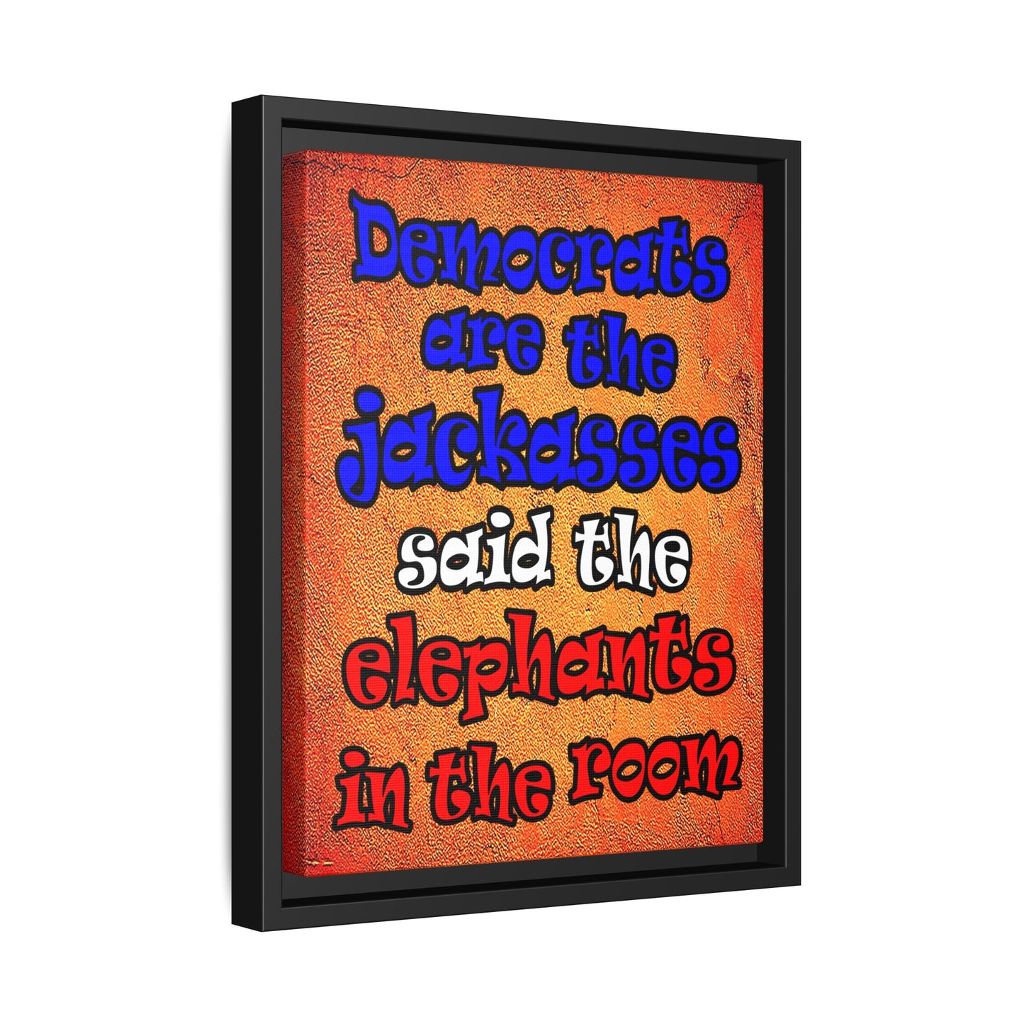 donkeys and elephants - framed canvas art (burnt orange)
