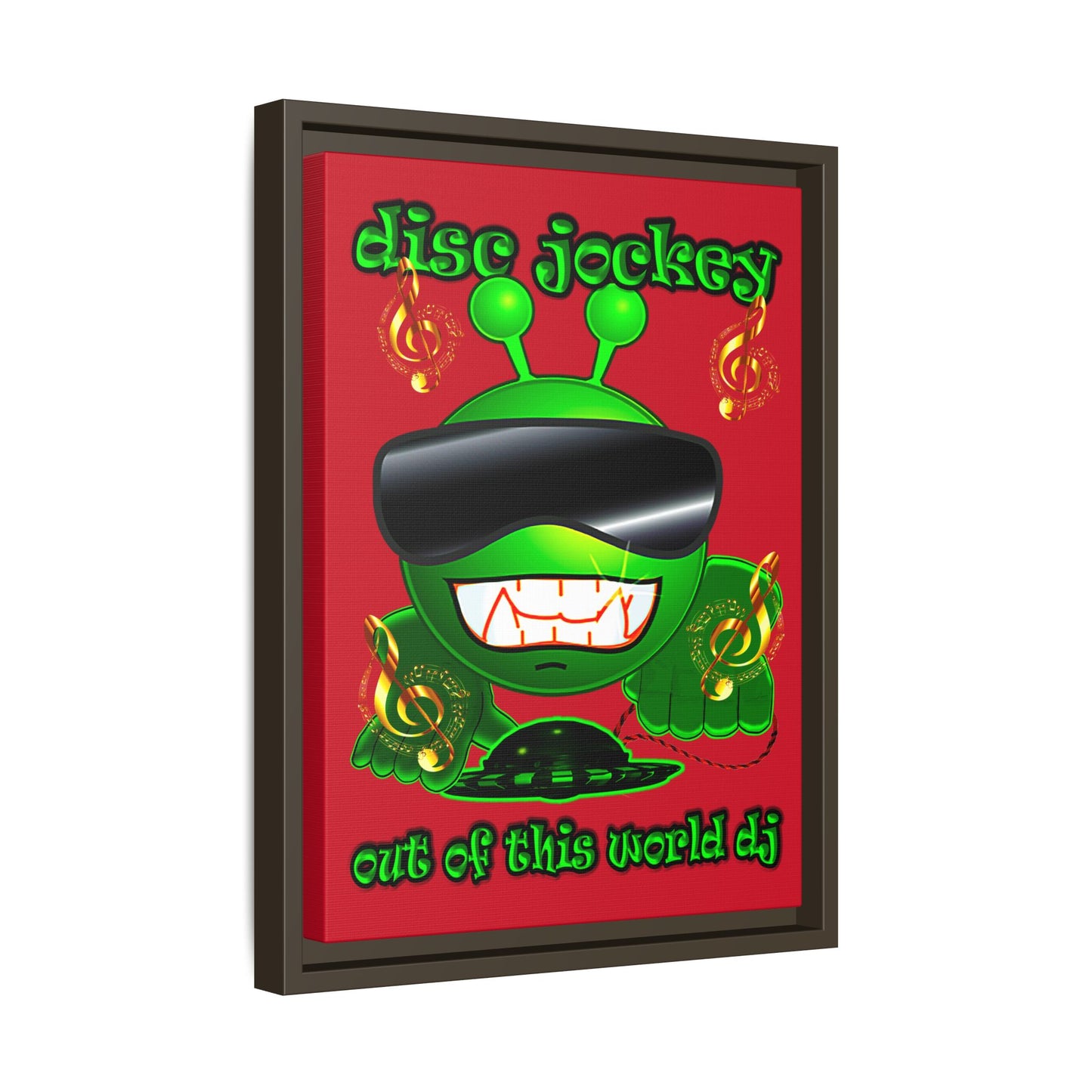 disc jockey - framed canvas art (dark red)