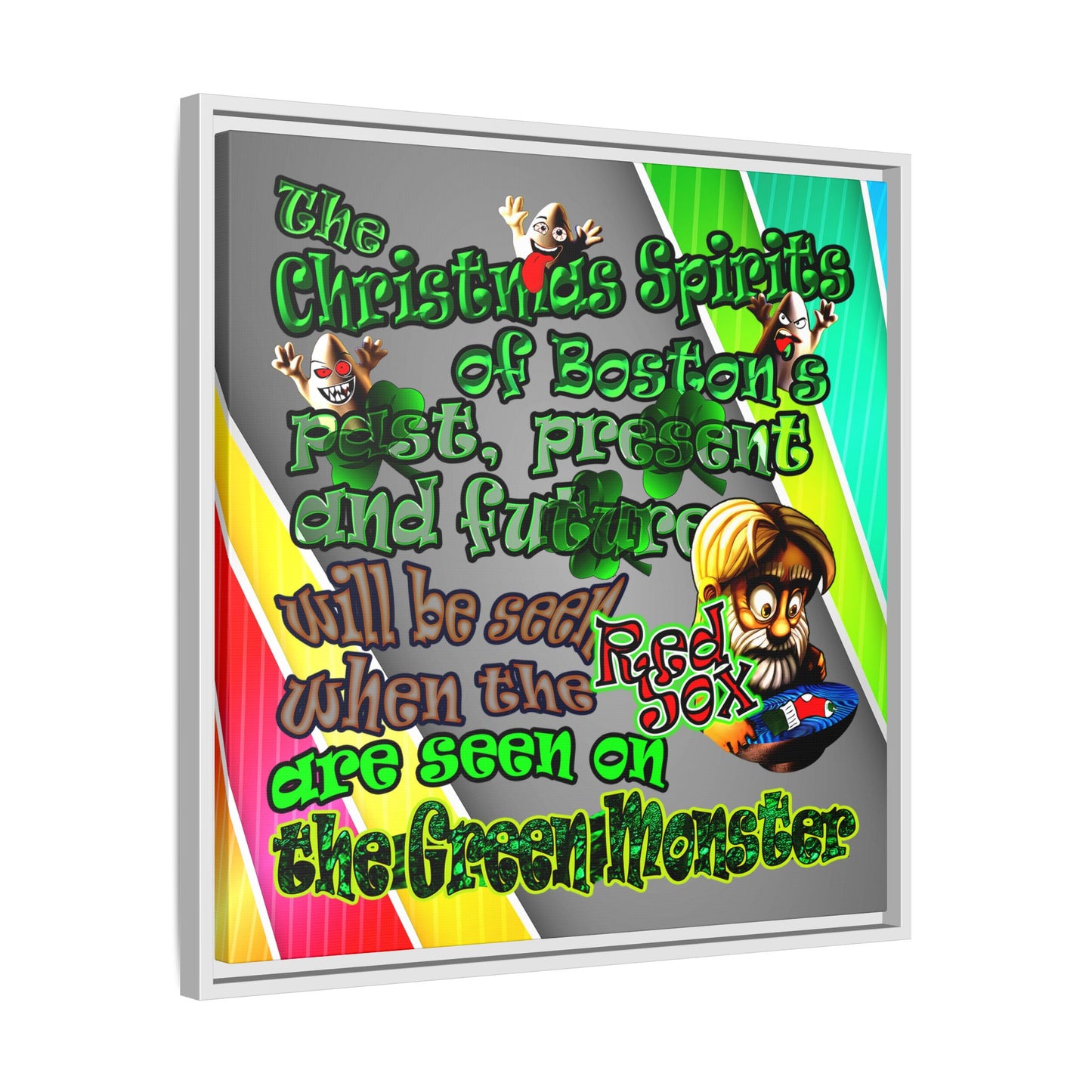 christmas spirits of boston - framed canvas art (rainbow split)