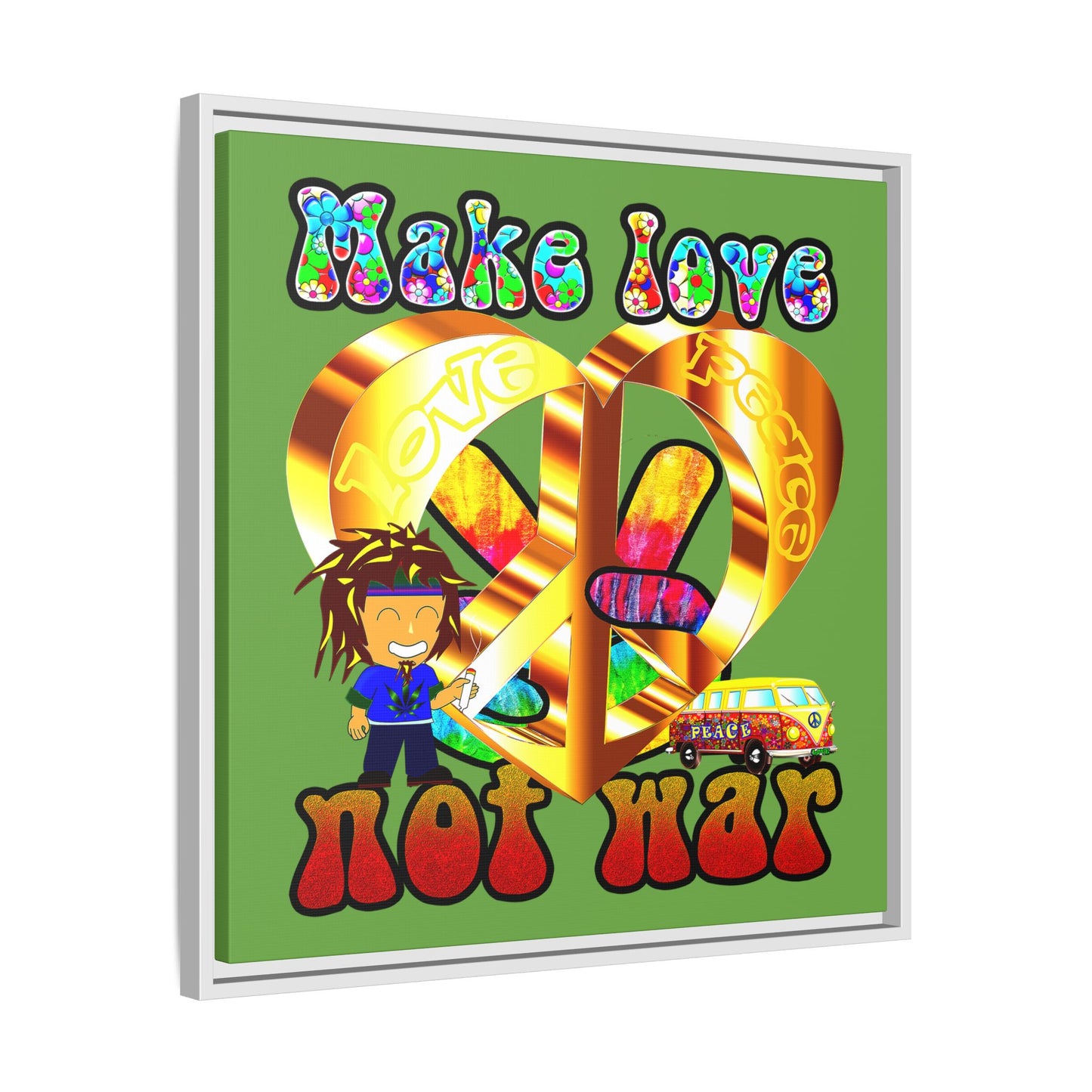 love peace - framed canvas art (green)
