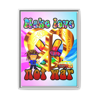 love peace - framed canvas art (light blue-pink wave)