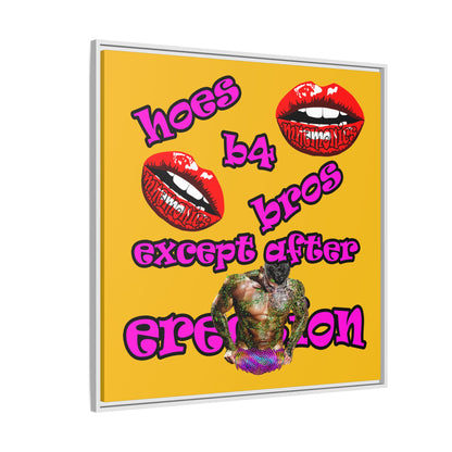 hoes b4 bros - framed canvas art (yellow)
