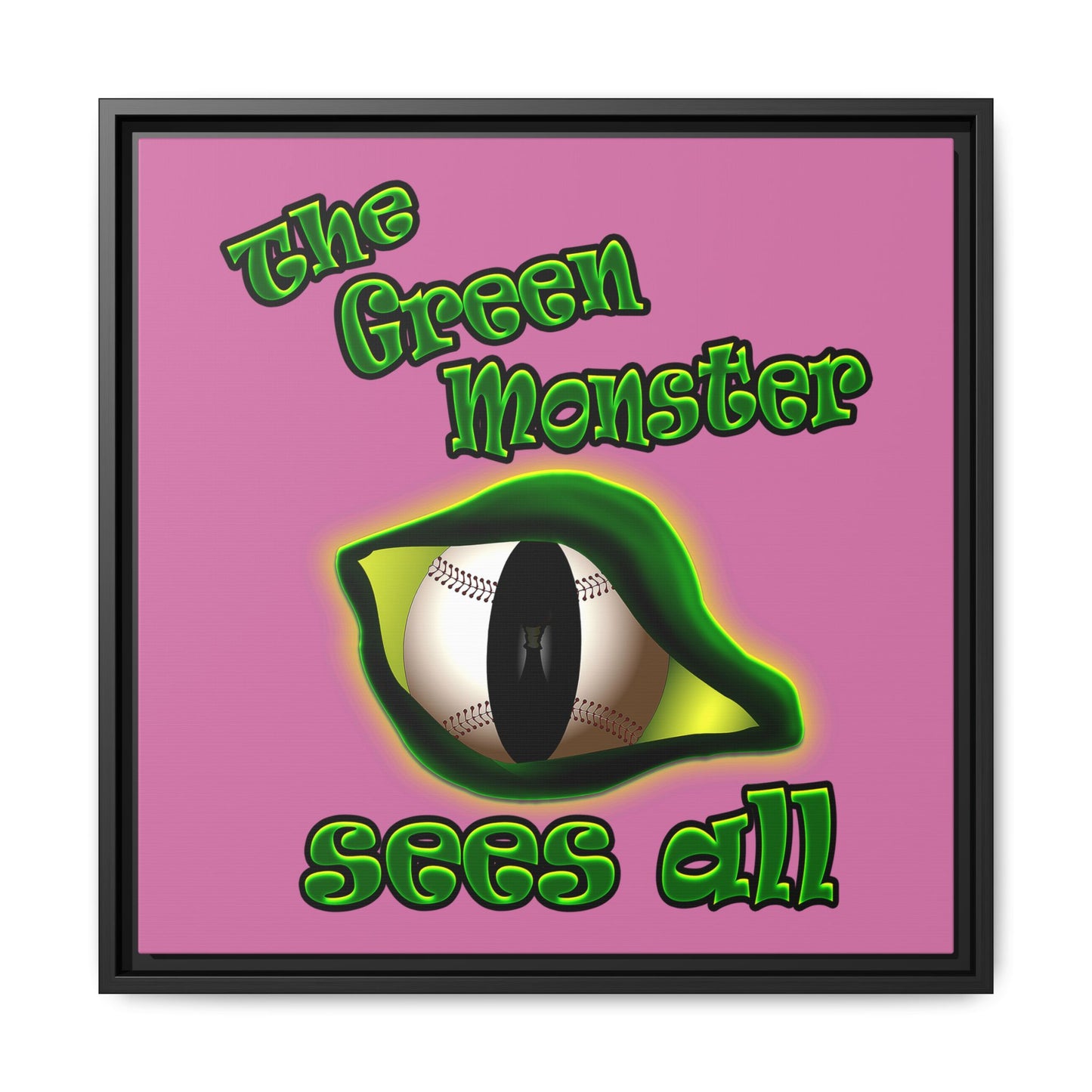 green monster - framed canvas art (light pink)