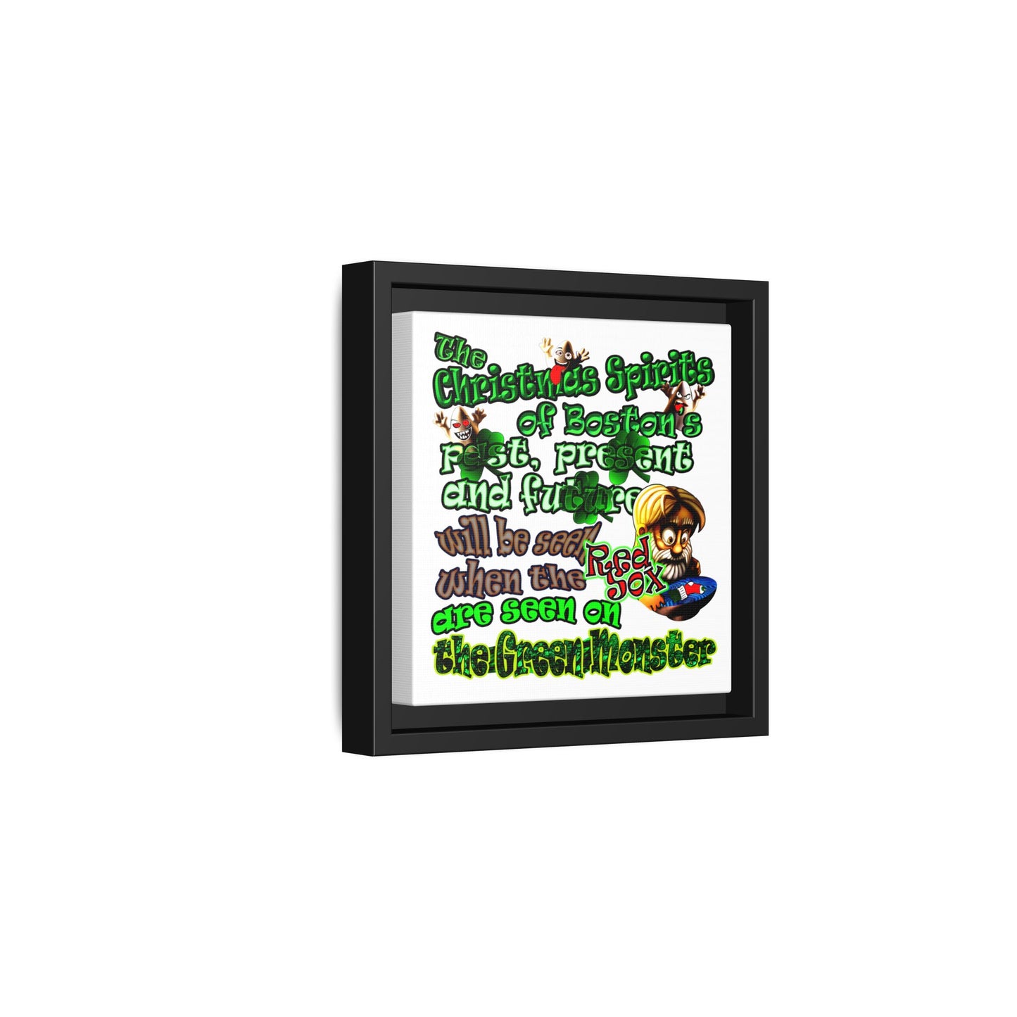 christmas spirits of boston - framed canvas art (white)