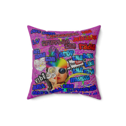 drop the beat - Spun Polyester Square Pillow - (pink swirl)